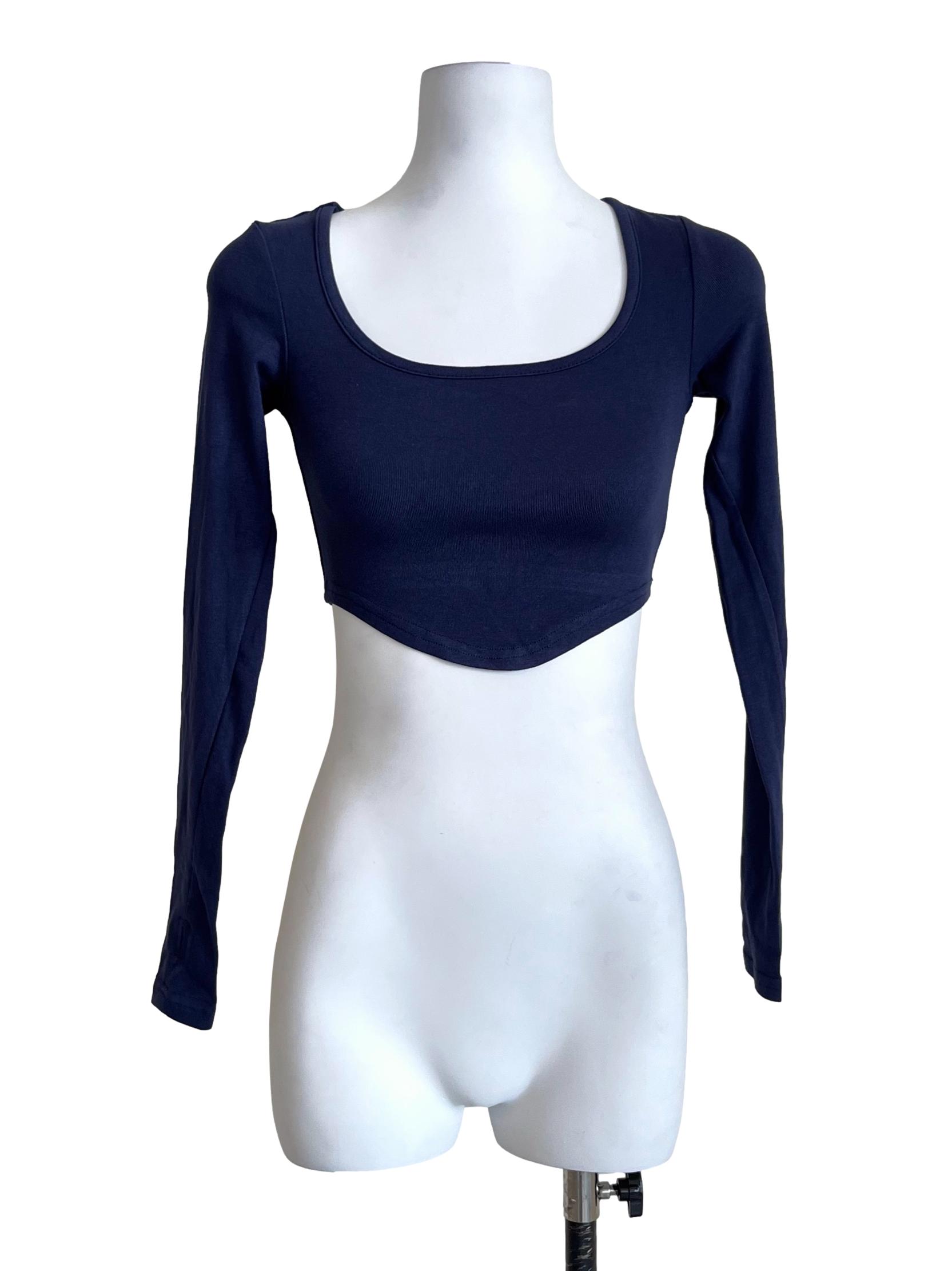 Berry Blue Long-Sleeve Fitted Crop Top YHF