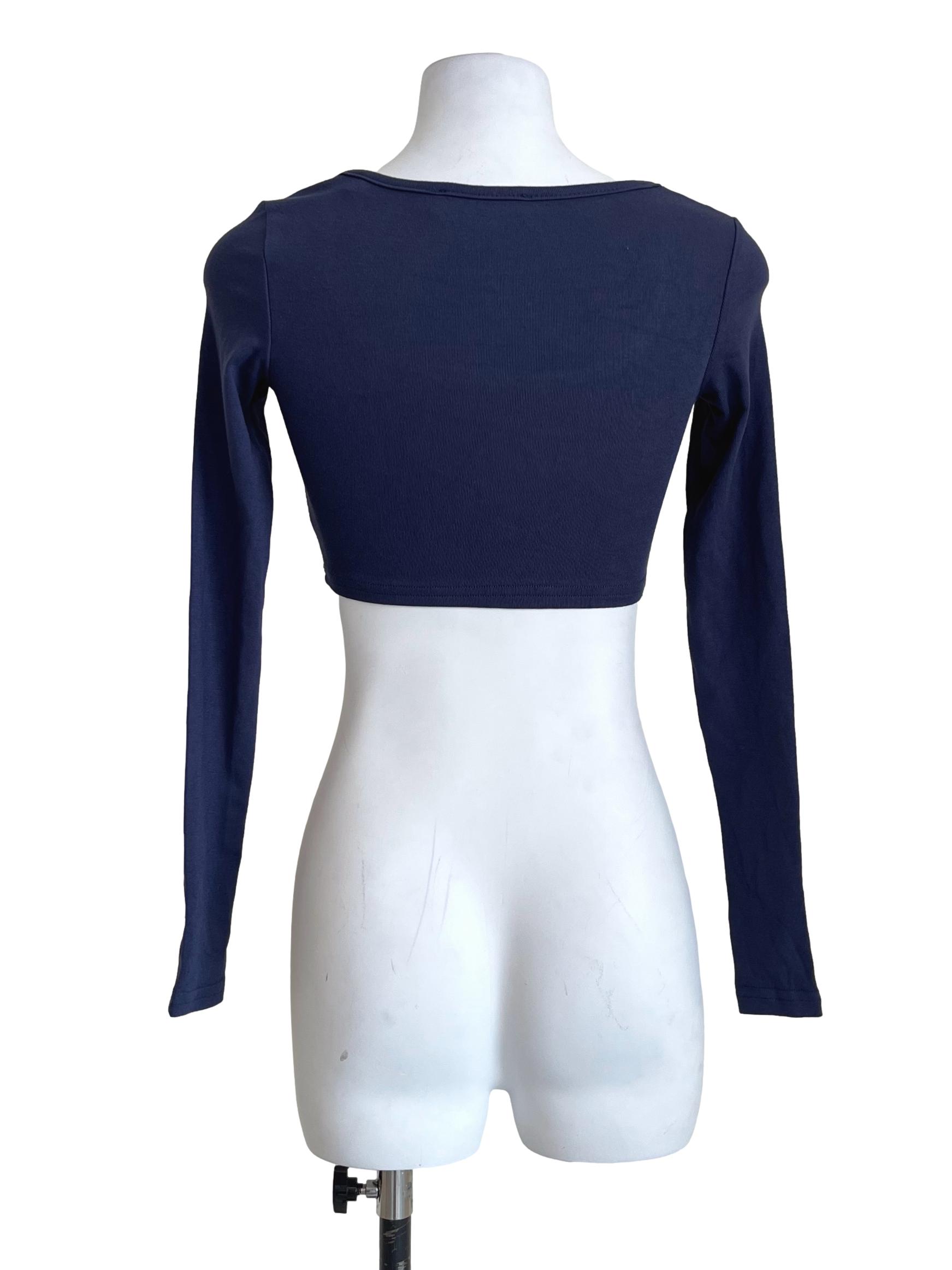 Berry Blue Long-Sleeve Fitted Crop Top YHF