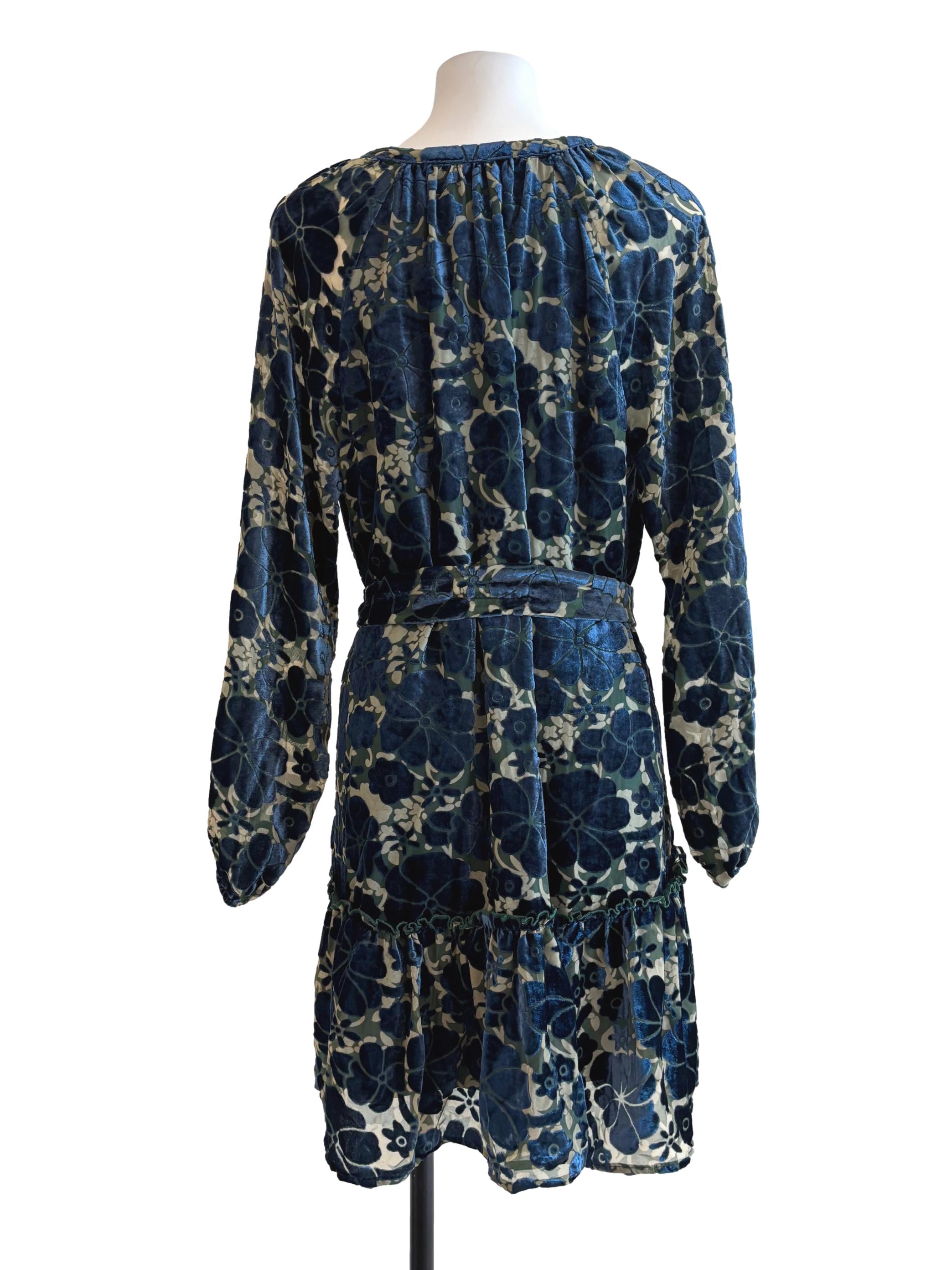 Midnight Blue Velvet Floral Dress