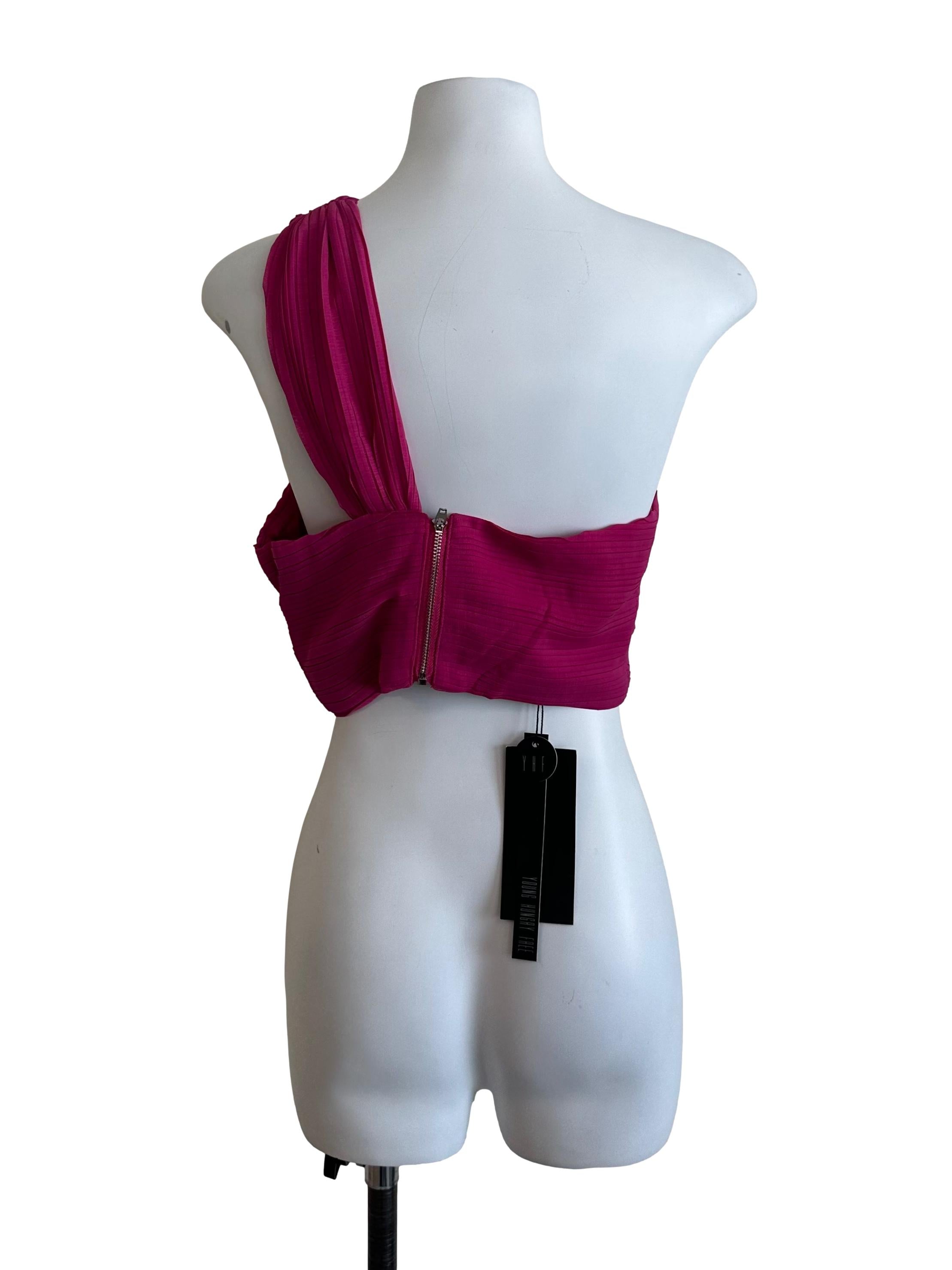 Magenta Pink Pleated Asymmetrical Top