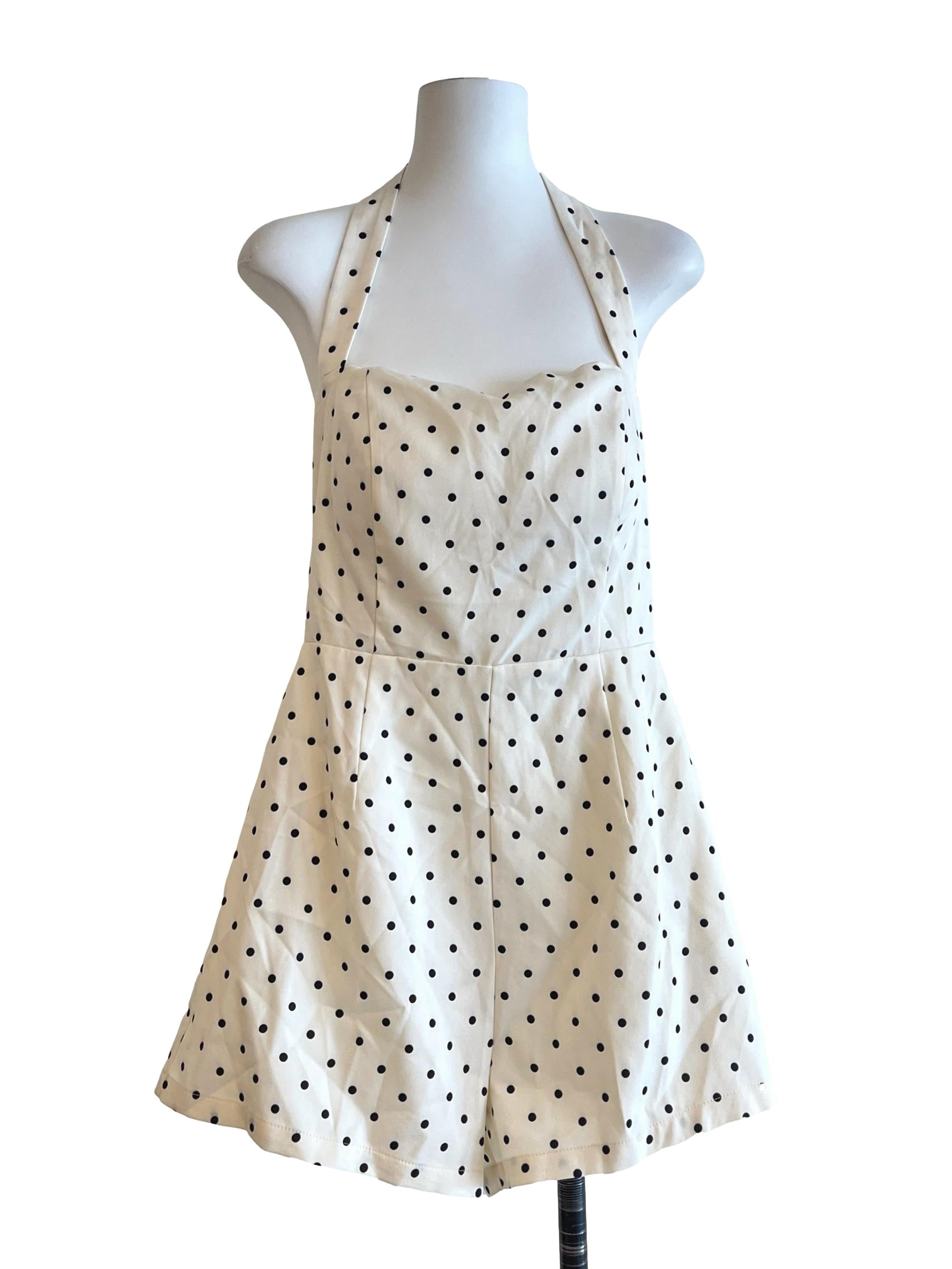 Powder White Polkadot Short Jumpsuit