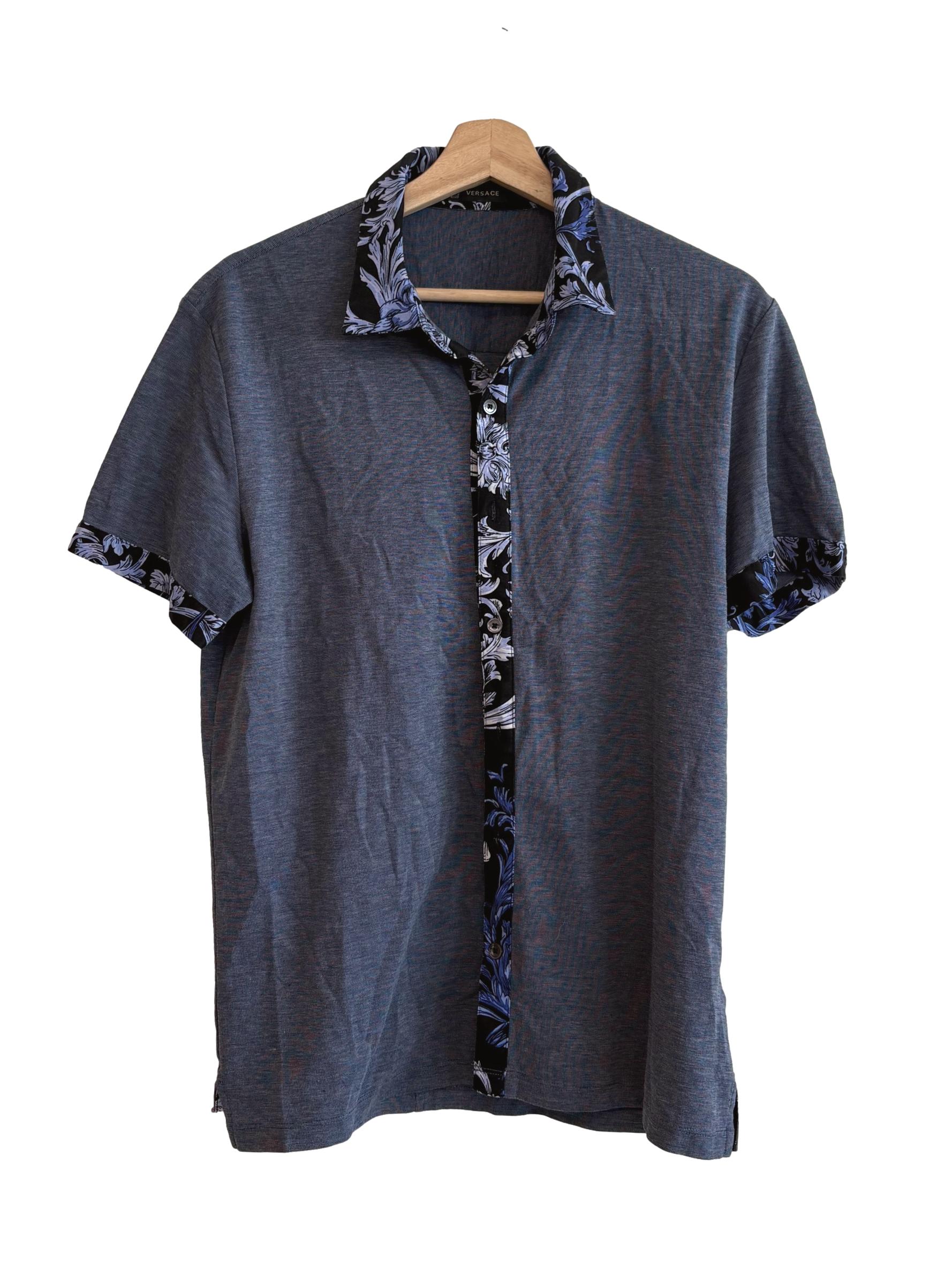 Peacock Blue Floral Fitted Polo Shirt
