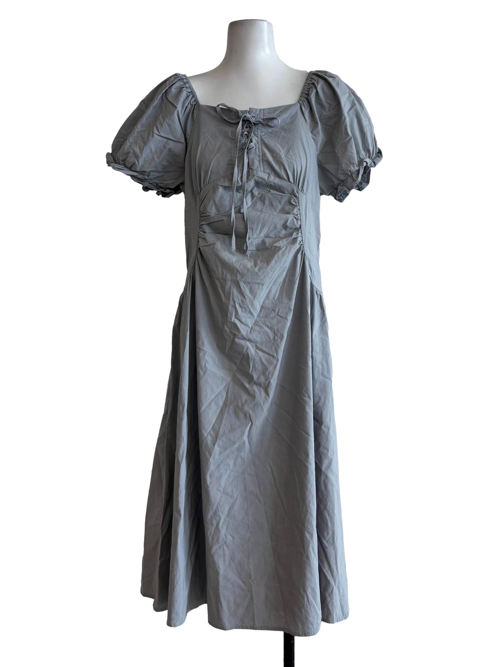 Chrome Grey Cotton Puff Sleeve Dress