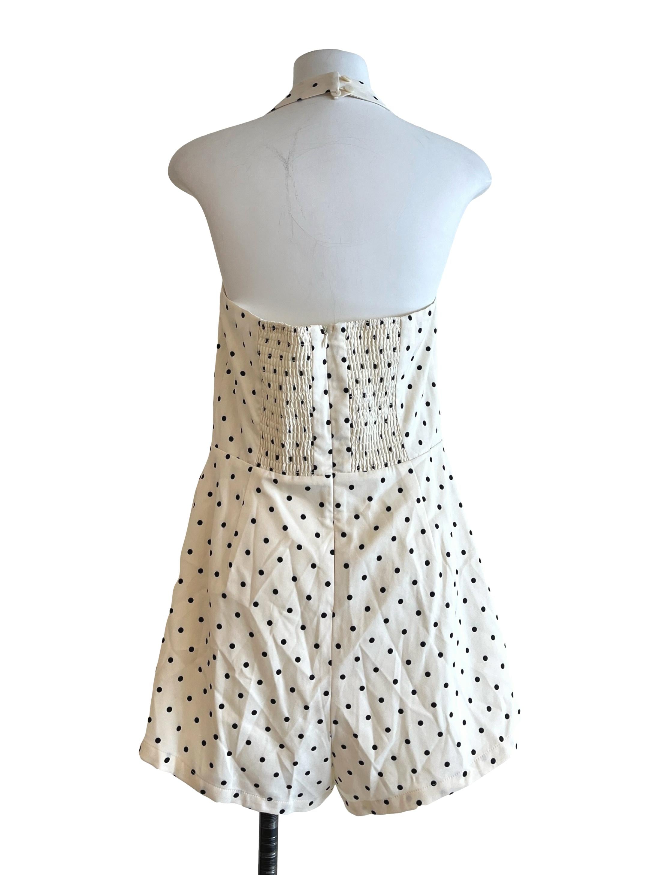 Powder White Polkadot Short Jumpsuit
