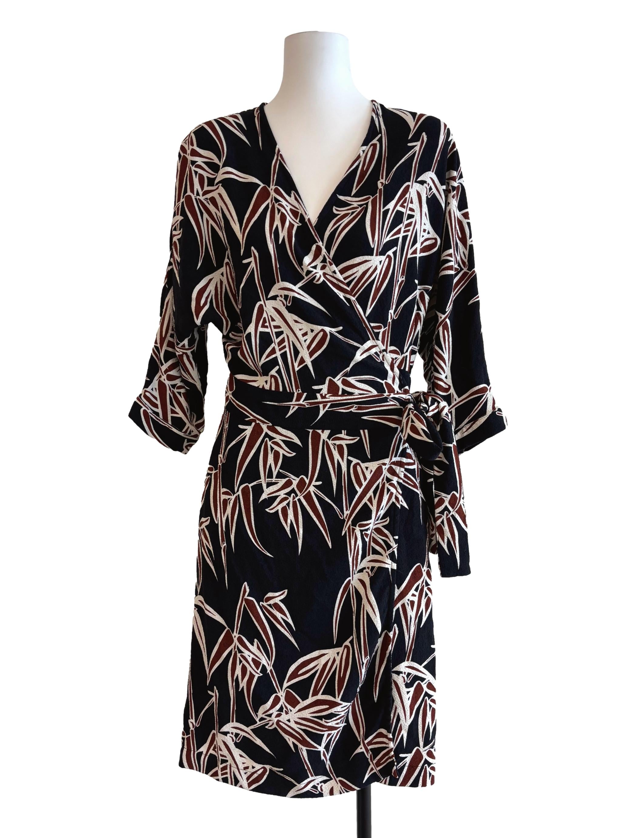 Blue Black Printed Wrap Dress
