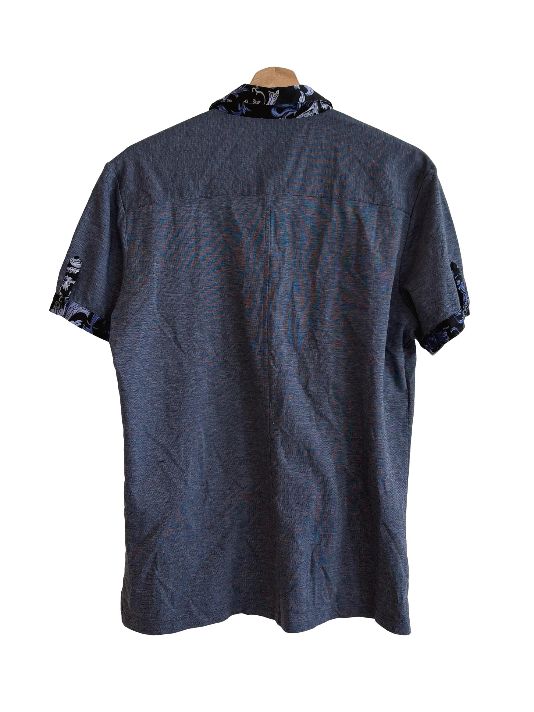 Peacock Blue Floral Fitted Polo Shirt