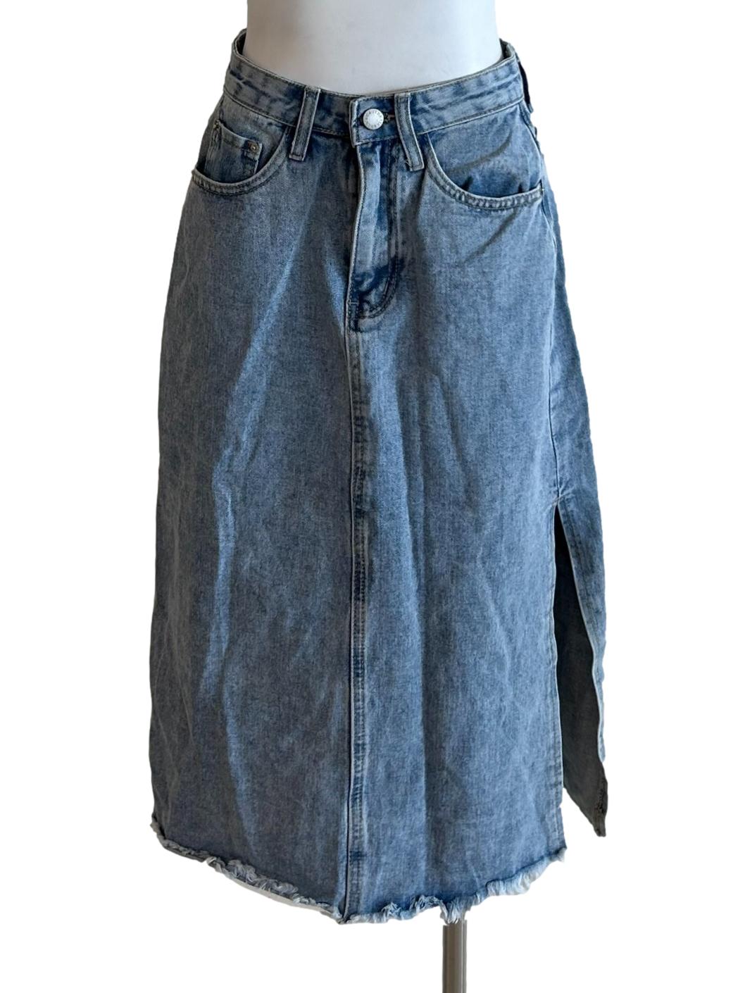 Washed Blue Denim Slit Skirt