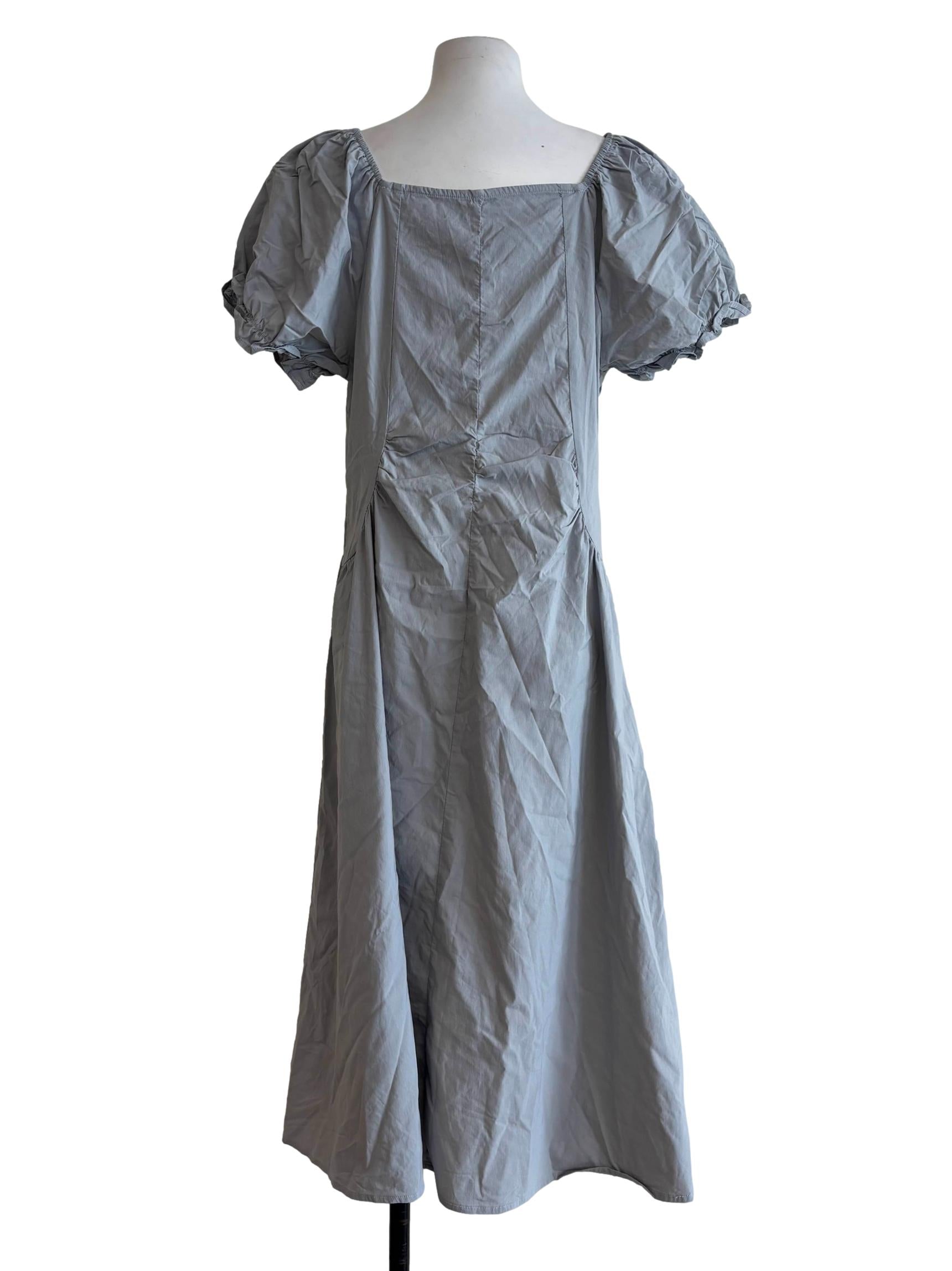 Chrome Grey Cotton Puff Sleeve Dress