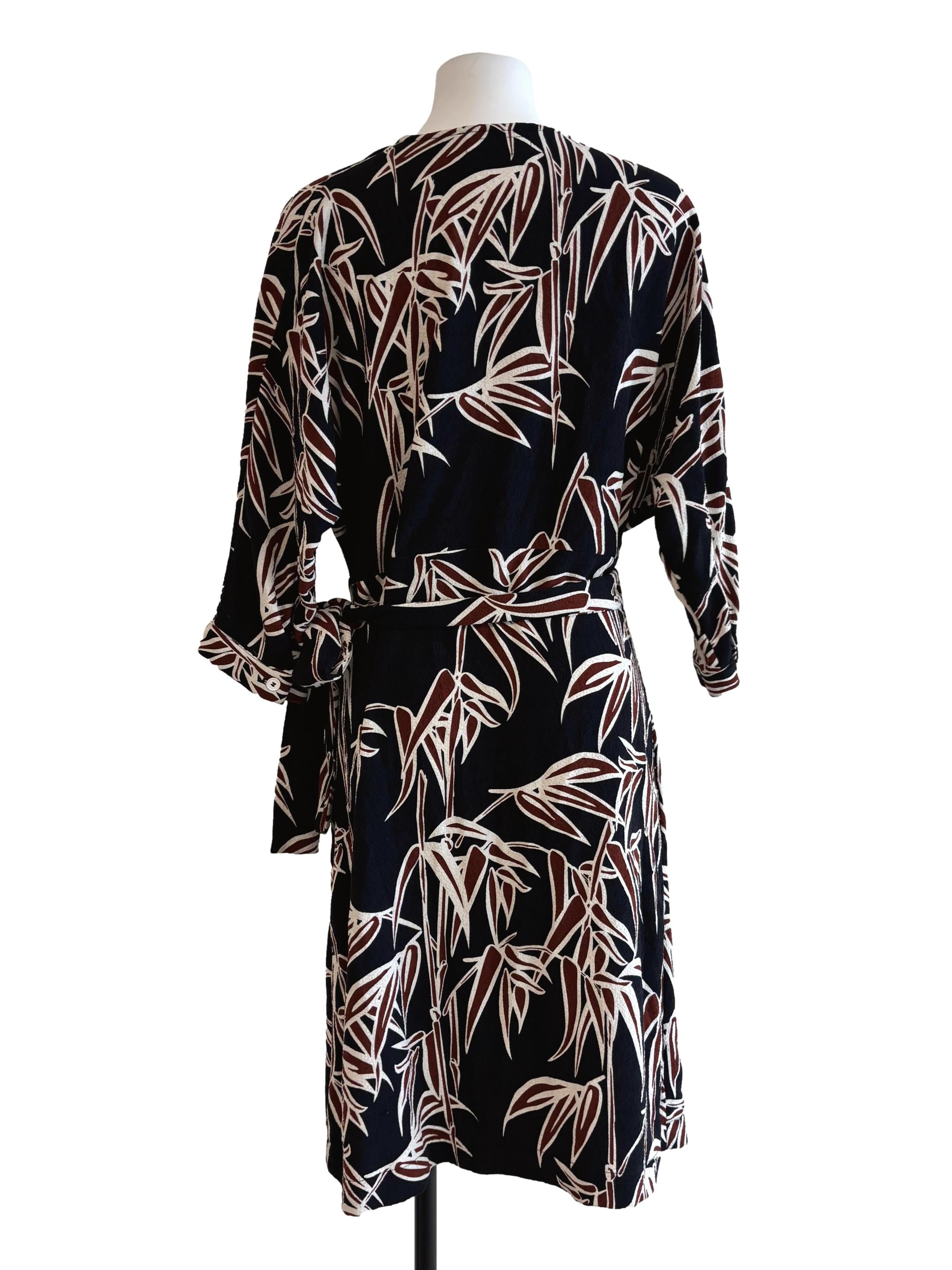 Blue Black Printed Wrap Dress