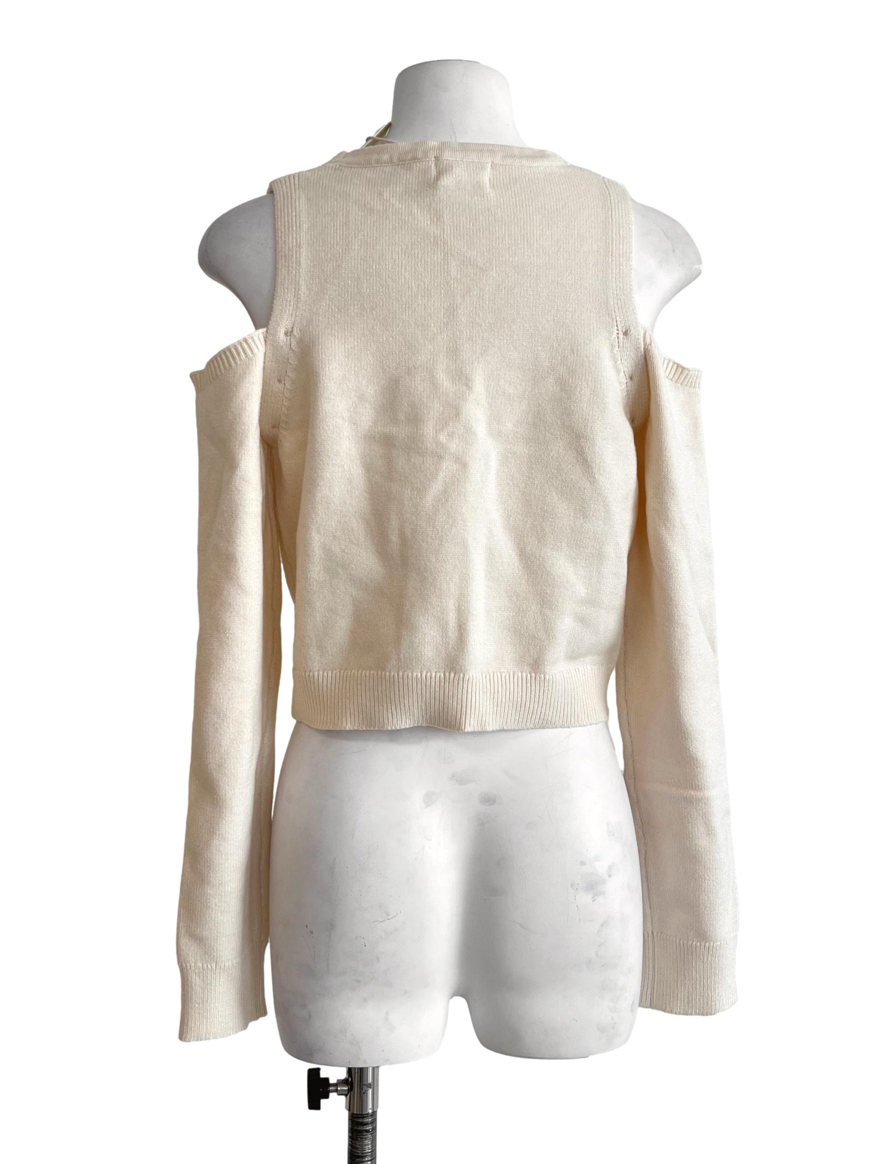 Cream White Cold-Shoulder Knit Cardigan TCL