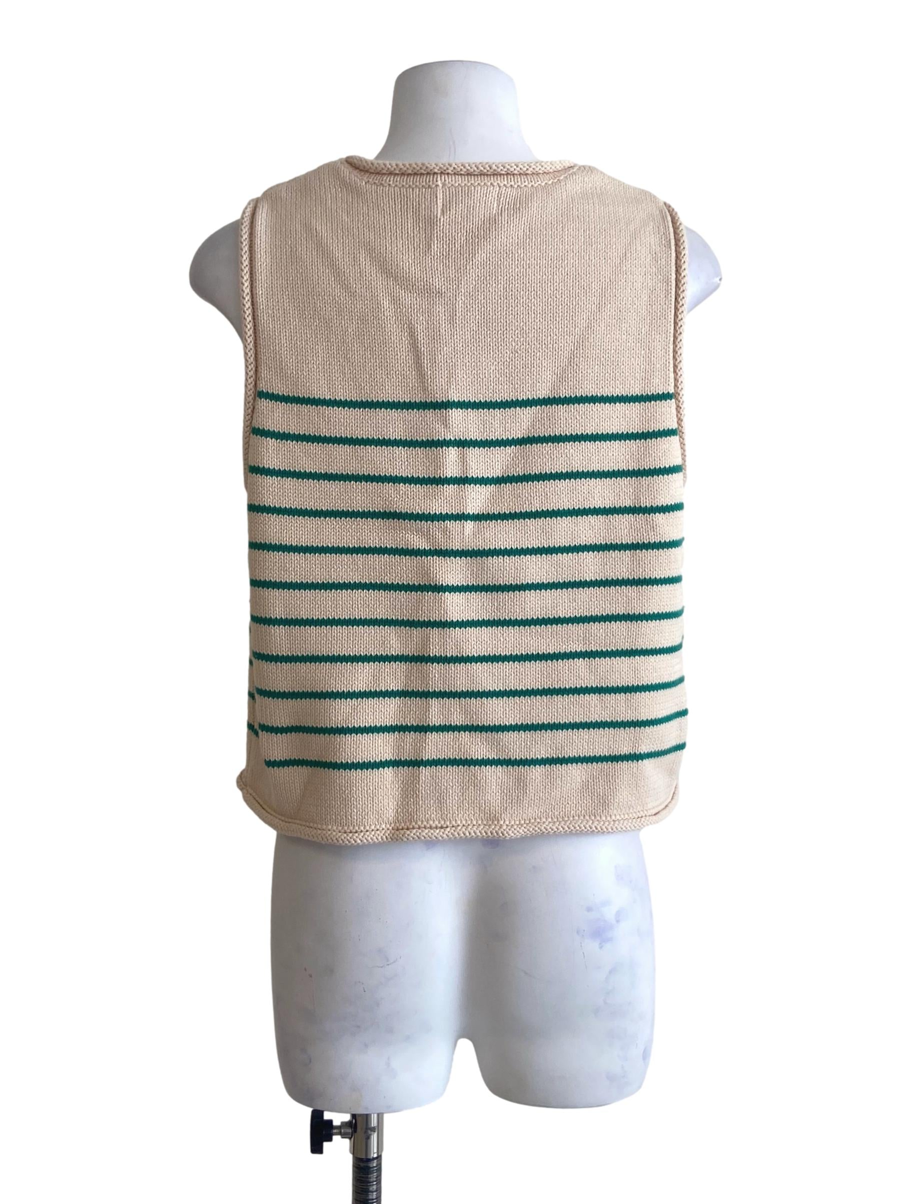 Cream Beige & Green Stripe Sleeveless Top TCL
