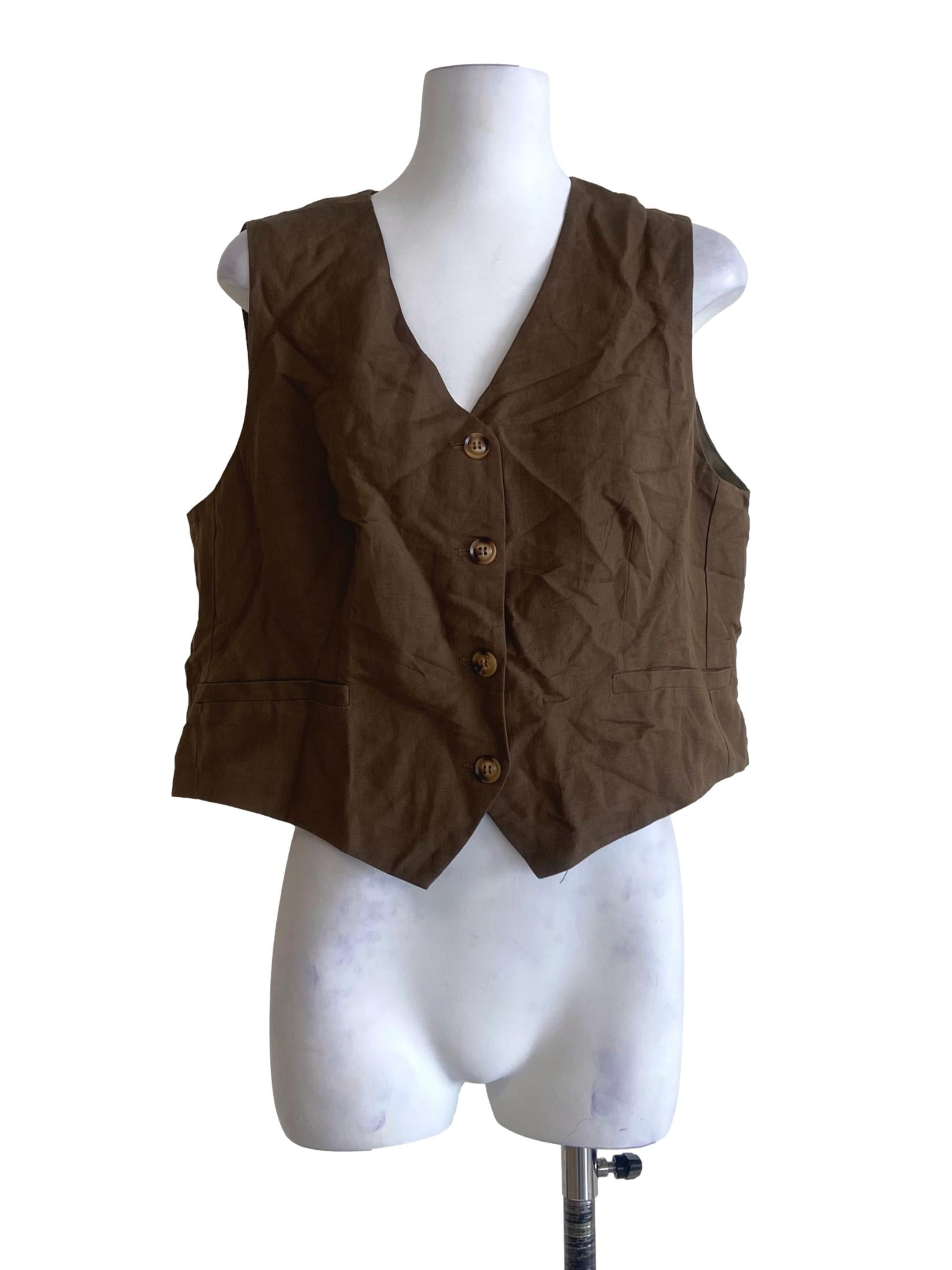 Crocodile Green Button Down Sleeveless Top