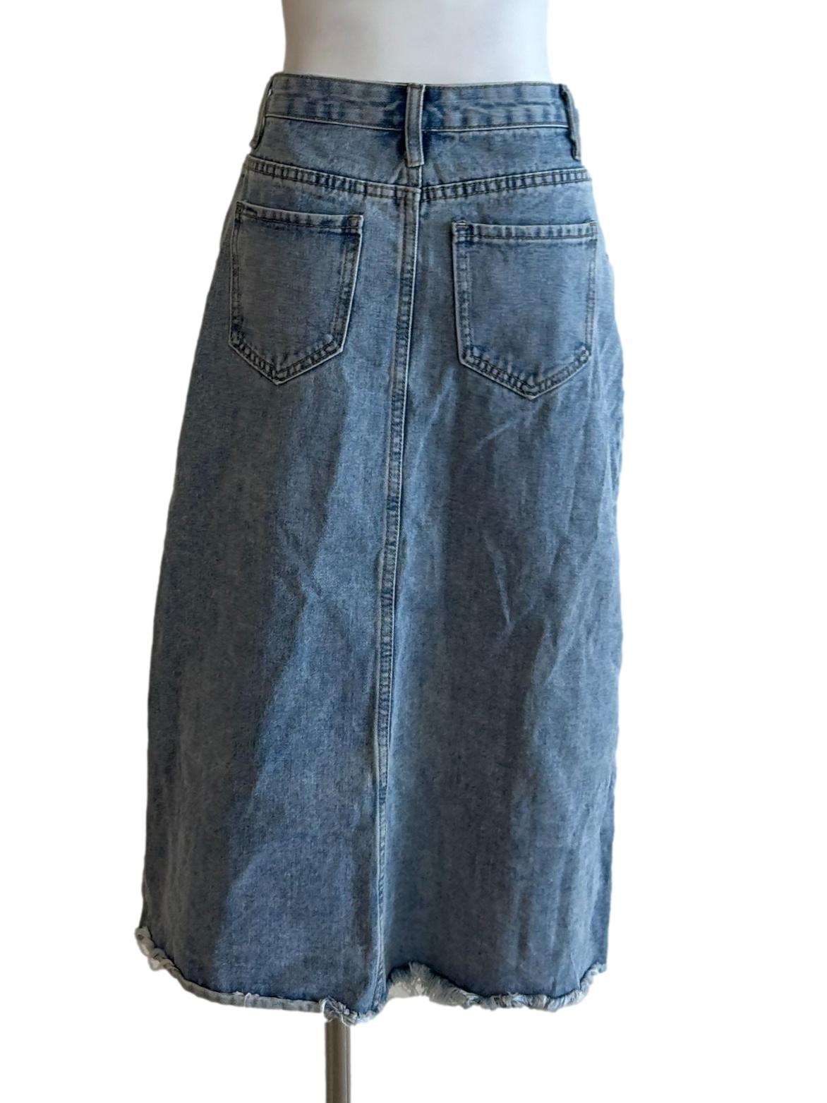 Washed Blue Denim Slit Skirt