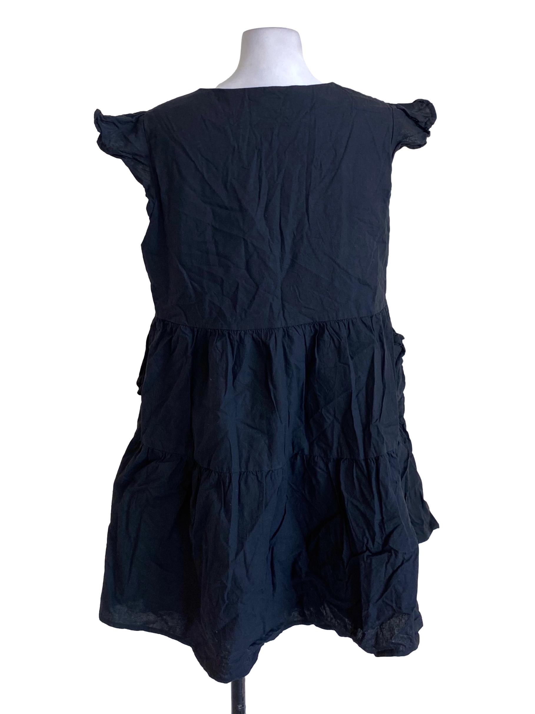 Black V-Neck Ruffle Sleeved Buttoned Down Layered Dress