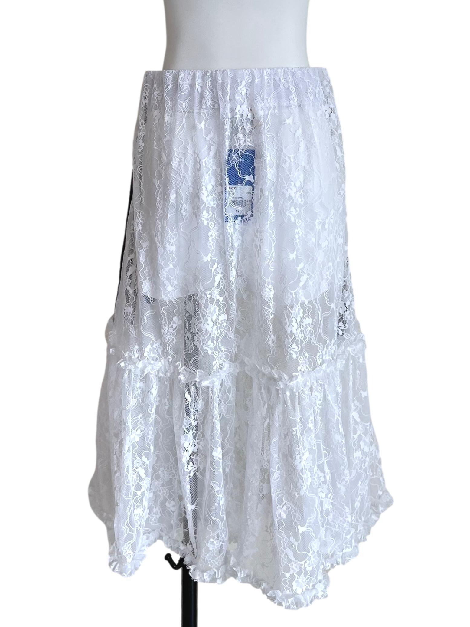 White Three Stripes Tiered Lace Skirt