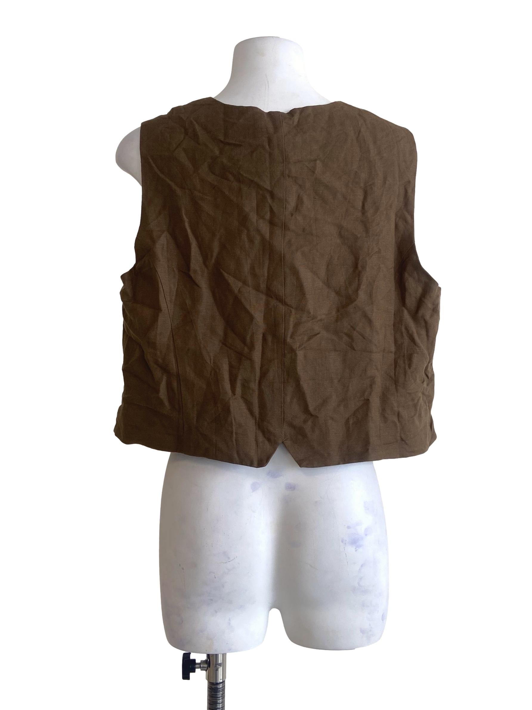 Crocodile Green Button Down Sleeveless Top