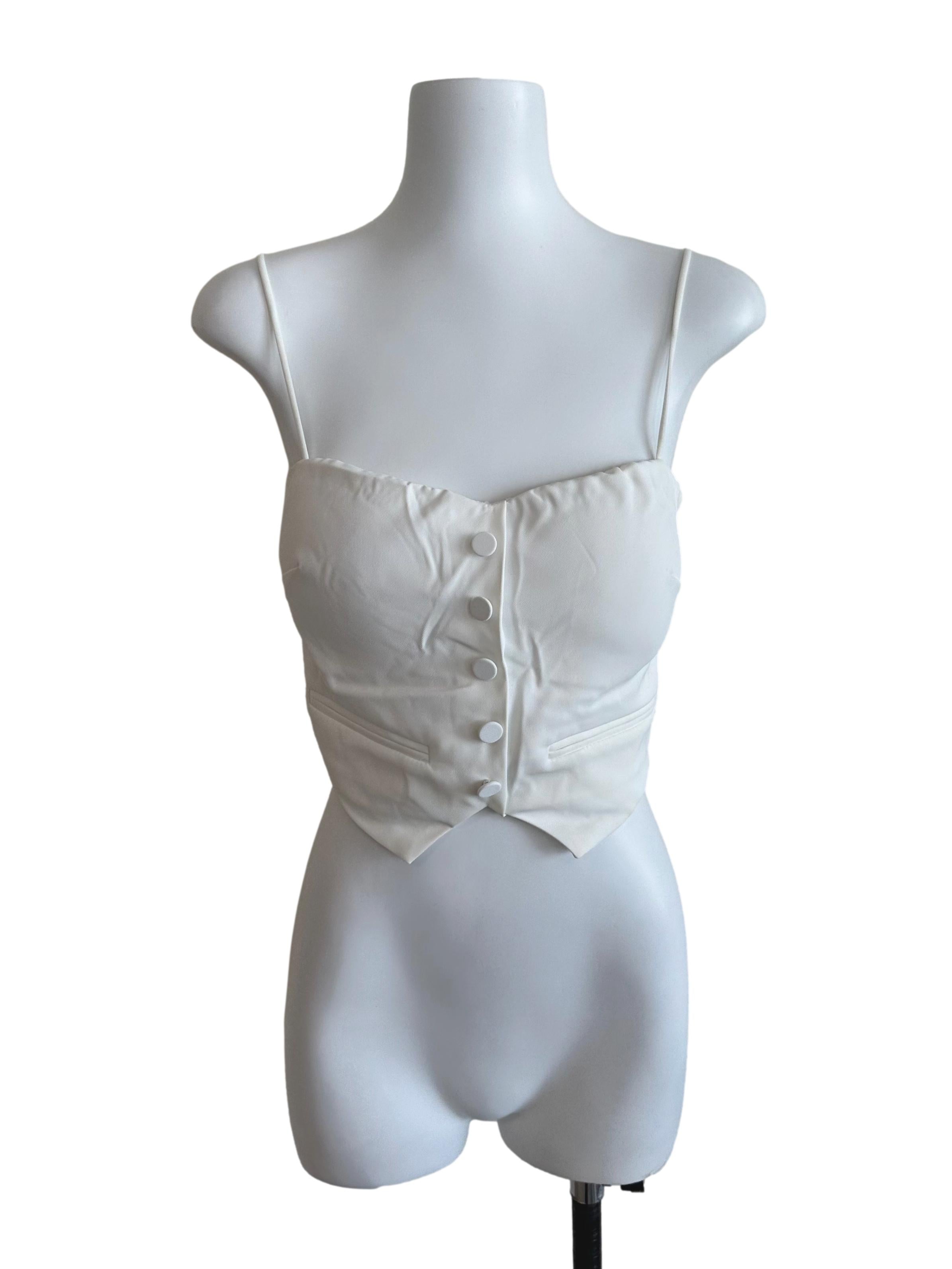 Pearl White Button Fitted Top
