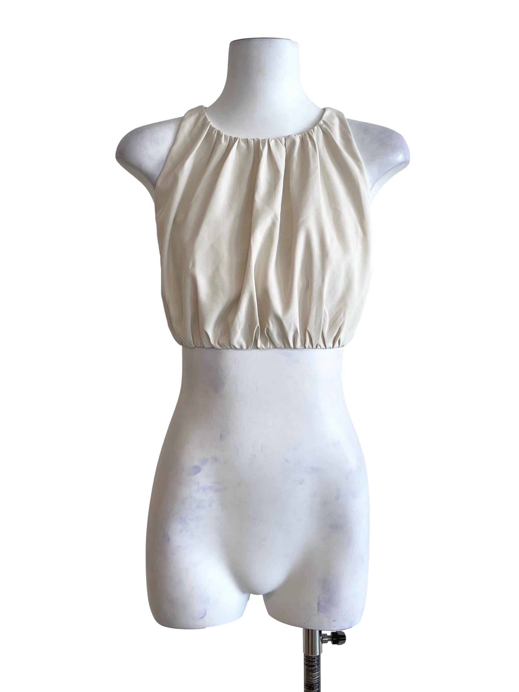 Ivory White Ruched Halter Crop Top