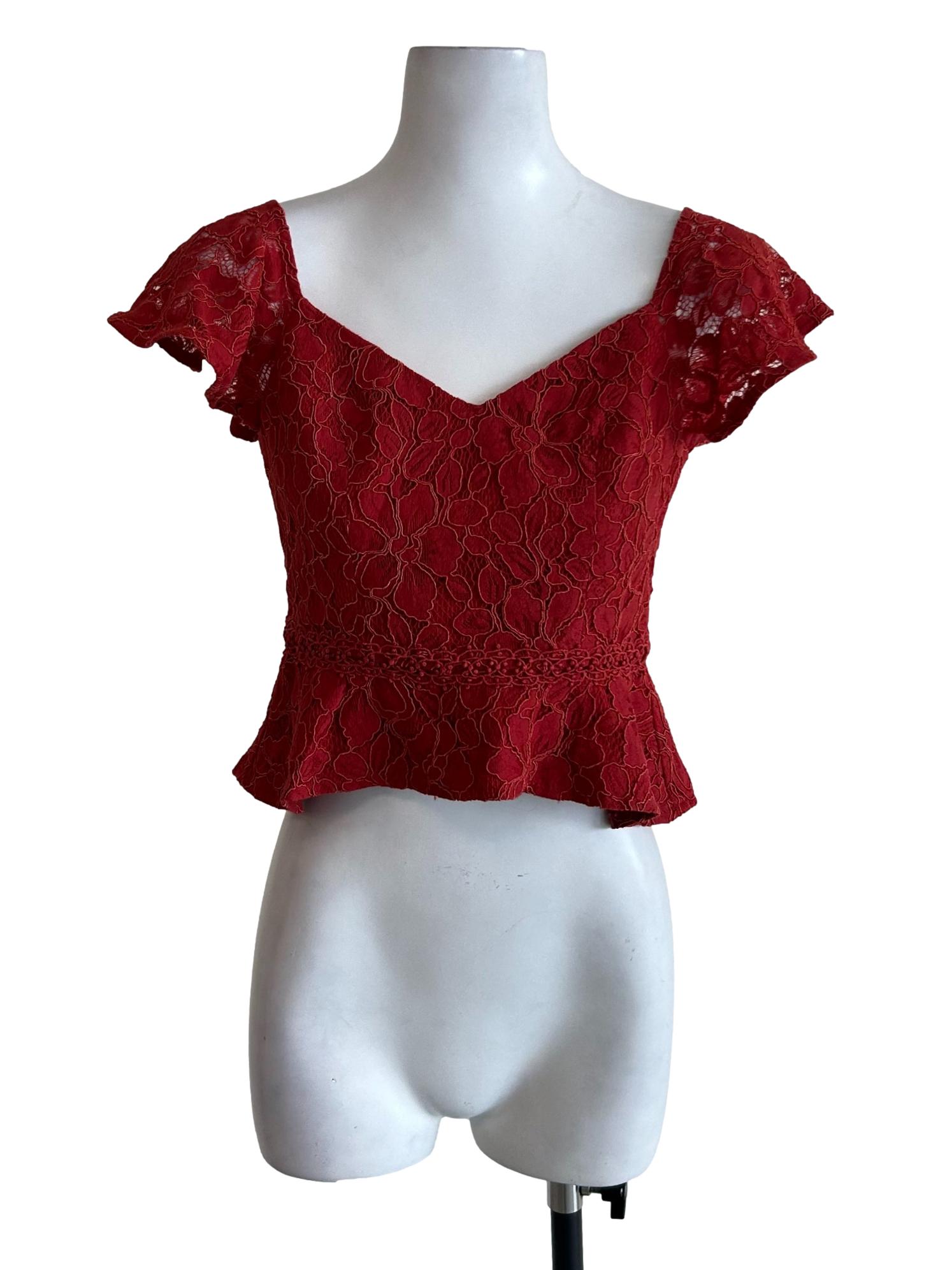 Salmon Red Embroidered Top