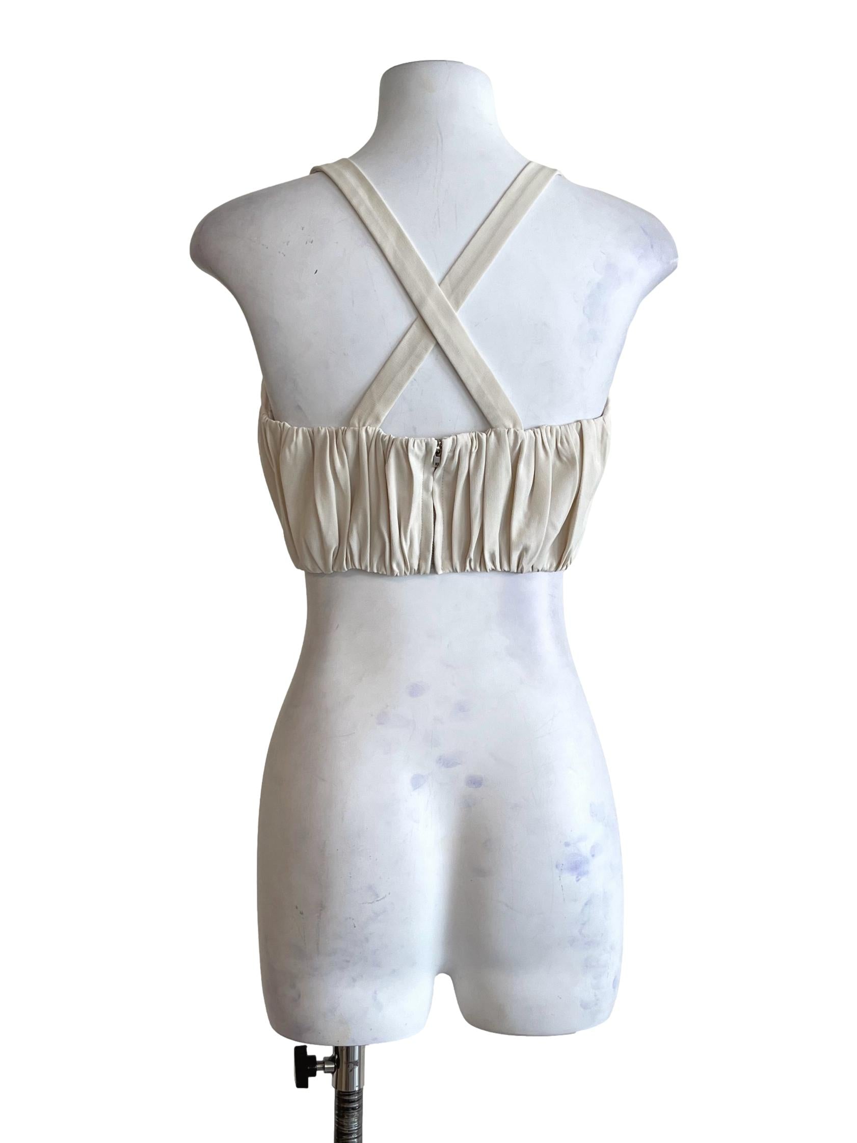 Ivory White Ruched Halter Crop Top