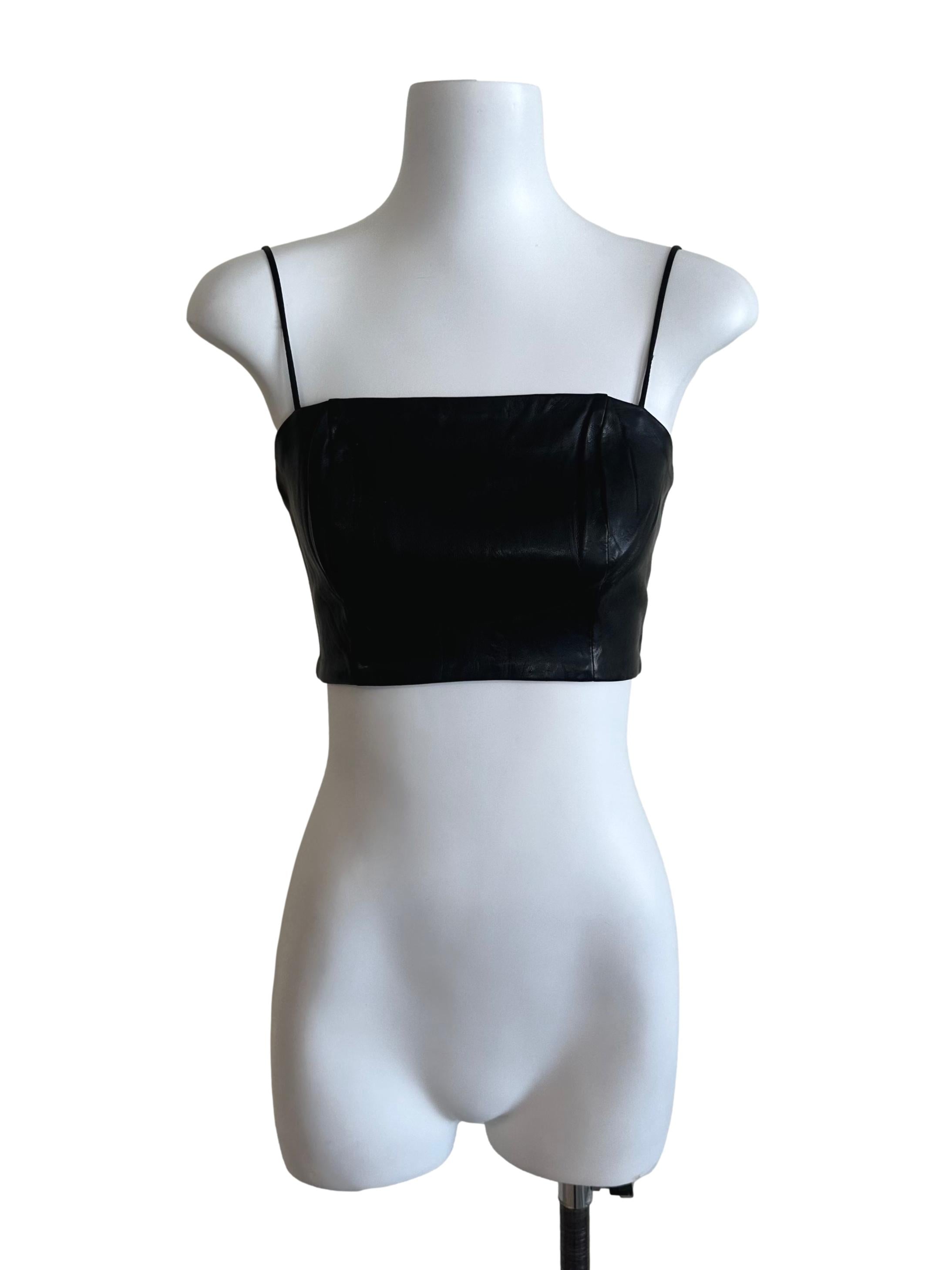 Rich Black Leather Crop Top