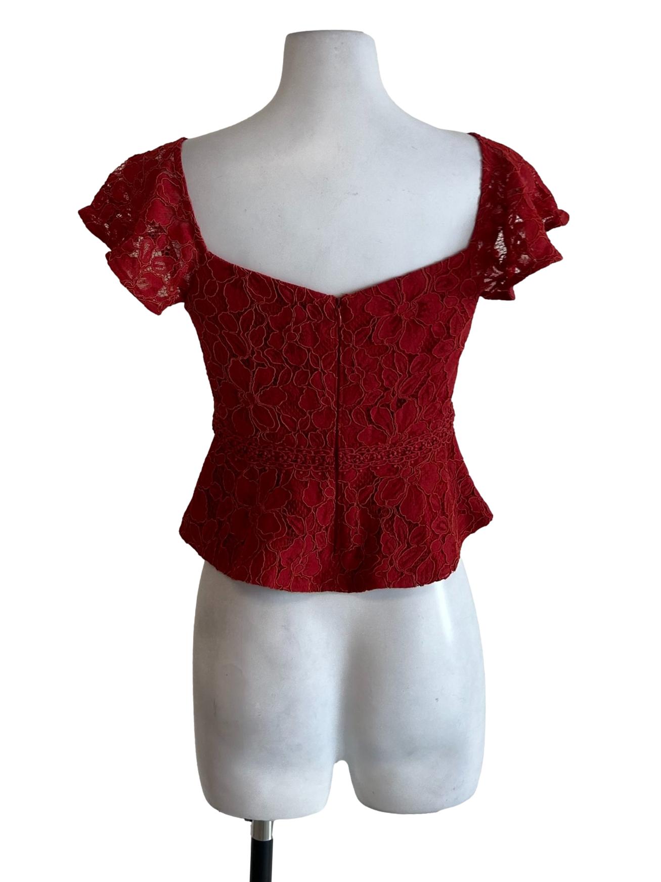 Salmon Red Embroidered Top