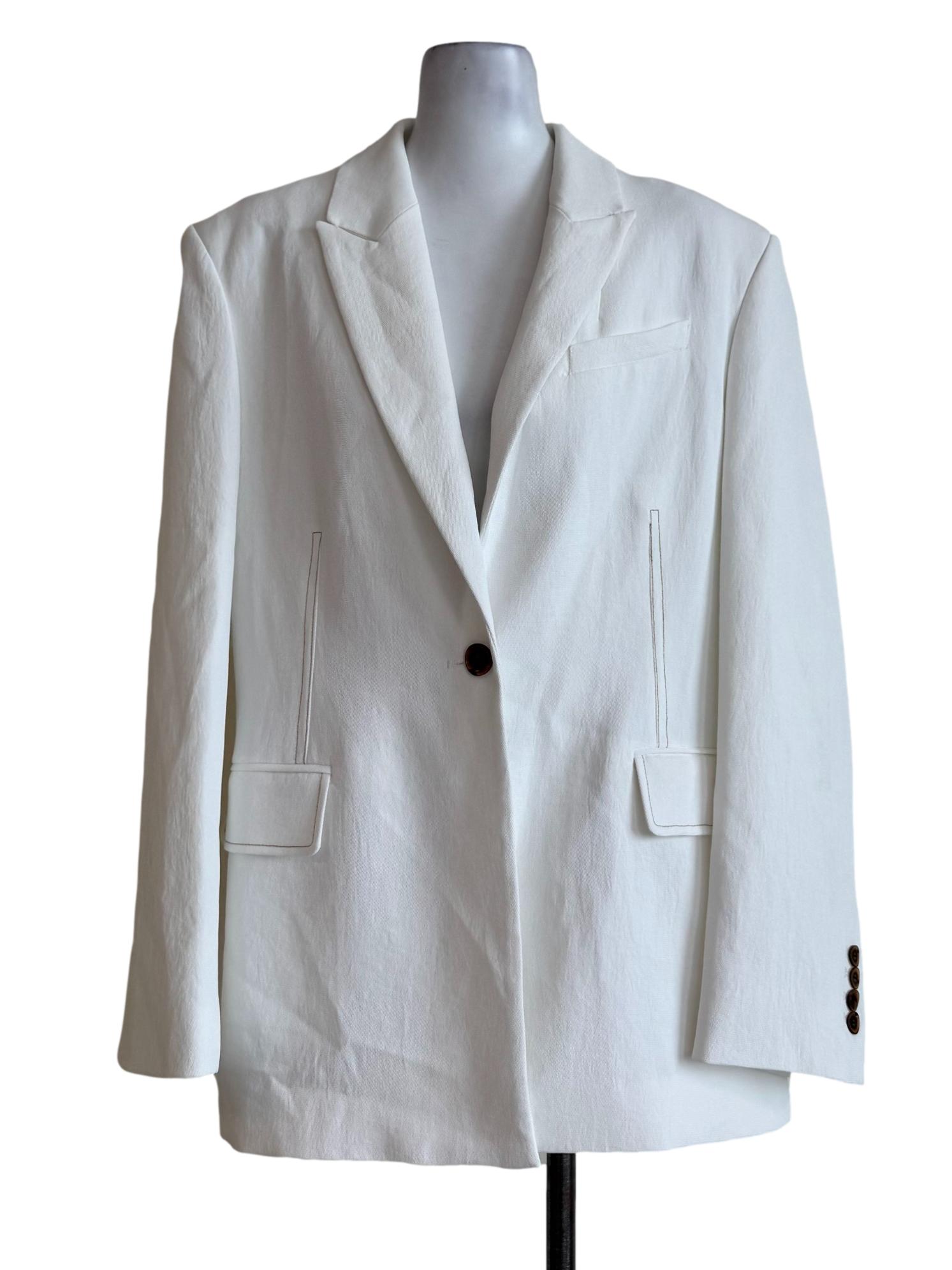 Cotton White Long Sleeve Blazer