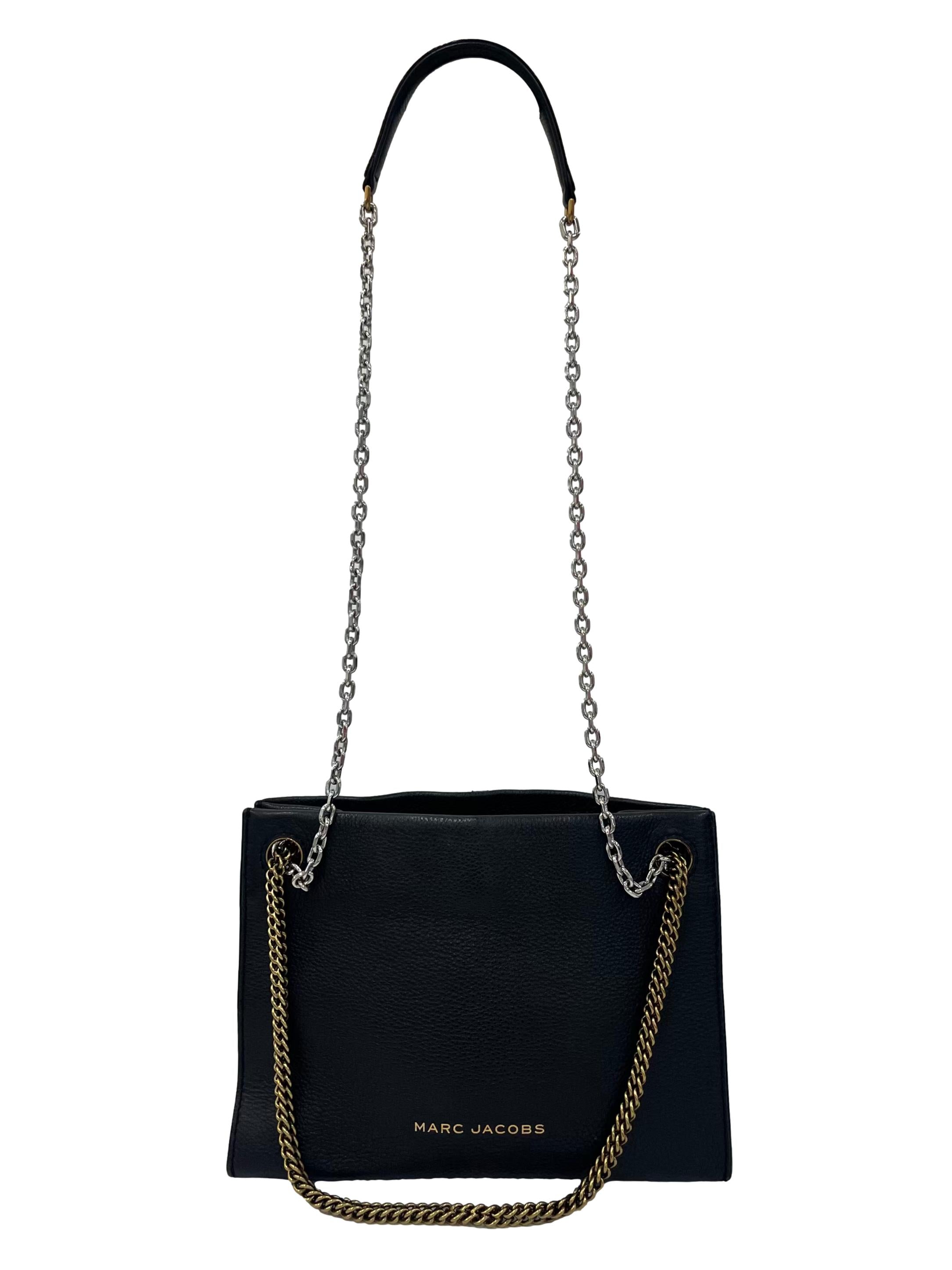 Black Leather Double Chain Shoulder Bag CSN