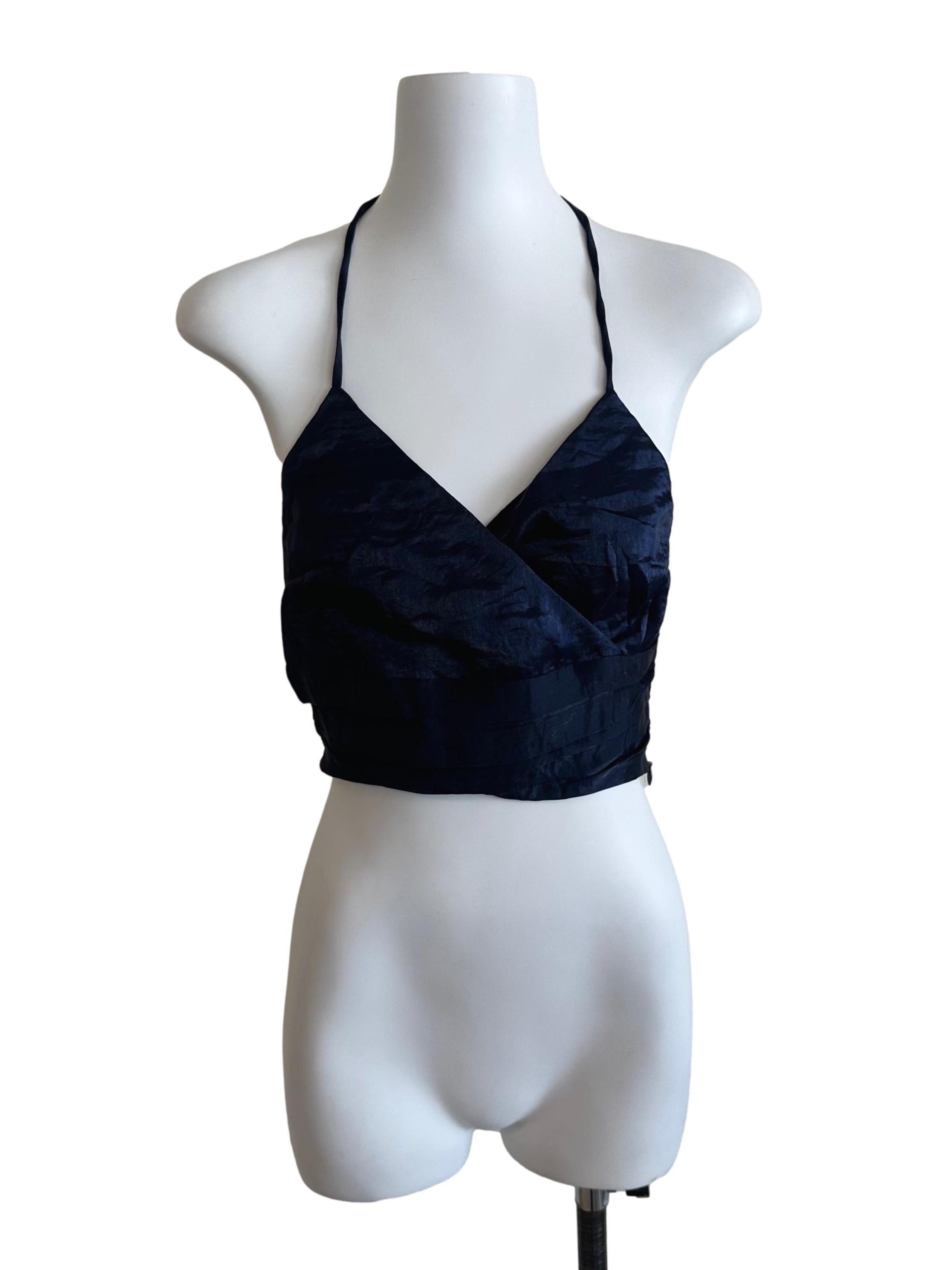 Navy Blue V Neck Halter Top