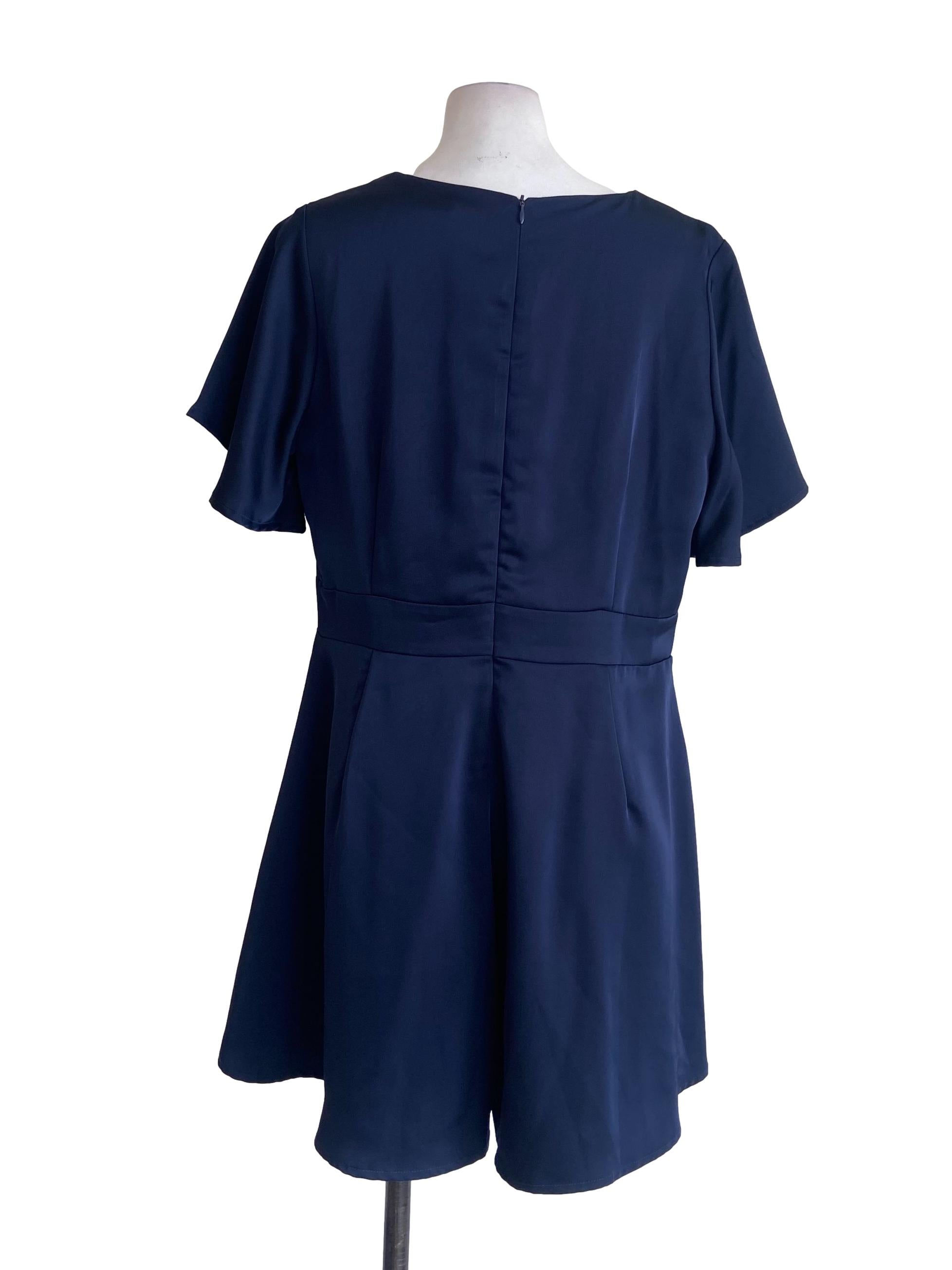 Navy Blue V Neck Silk Rompers