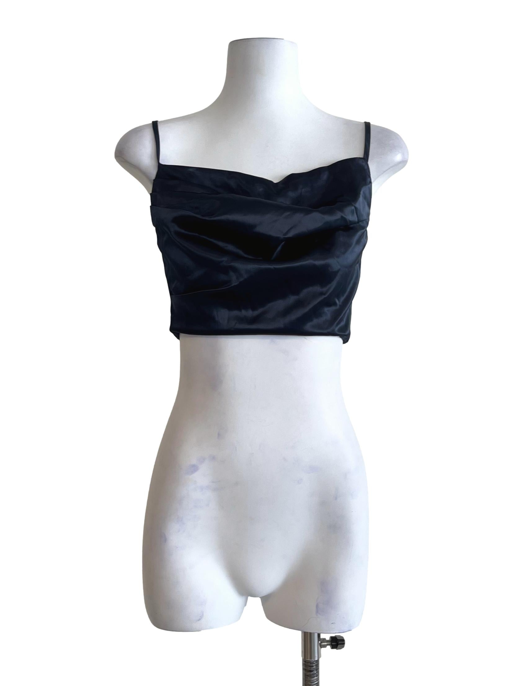Navy Blue Spaghetti Strap Satin Top