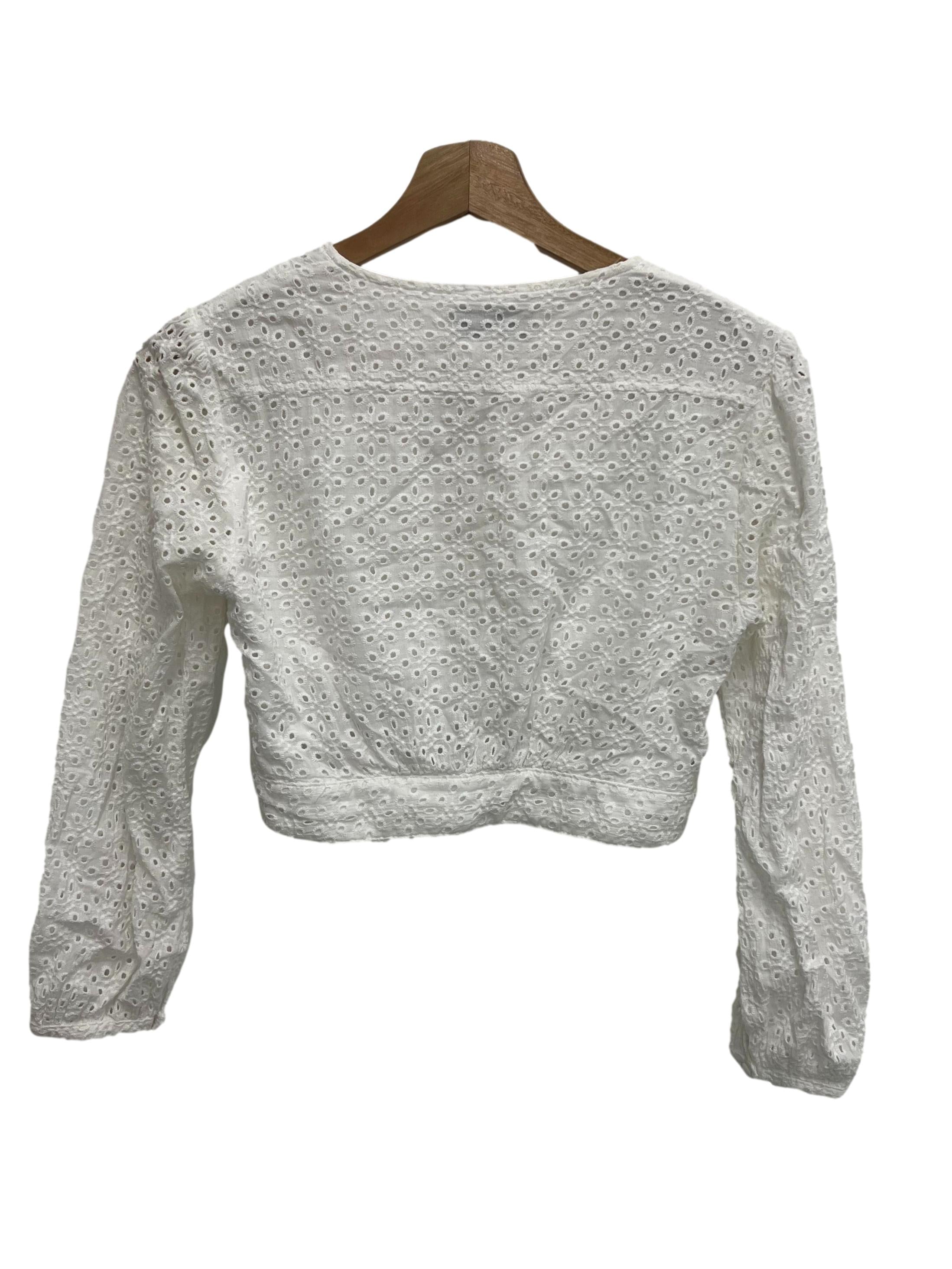 Hervelvetvase White Broderie Pearl Button Down Top