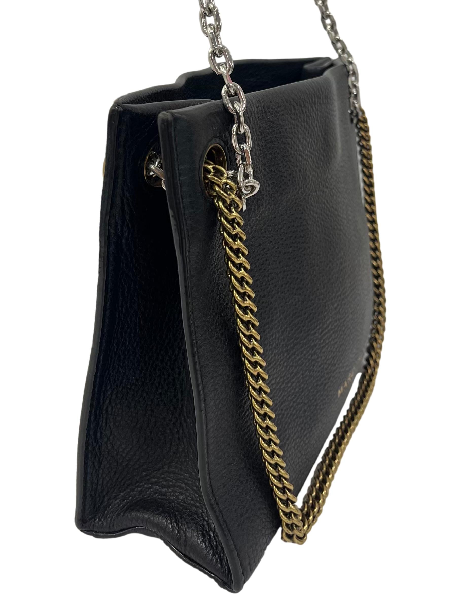 Black Leather Double Chain Shoulder Bag CSN