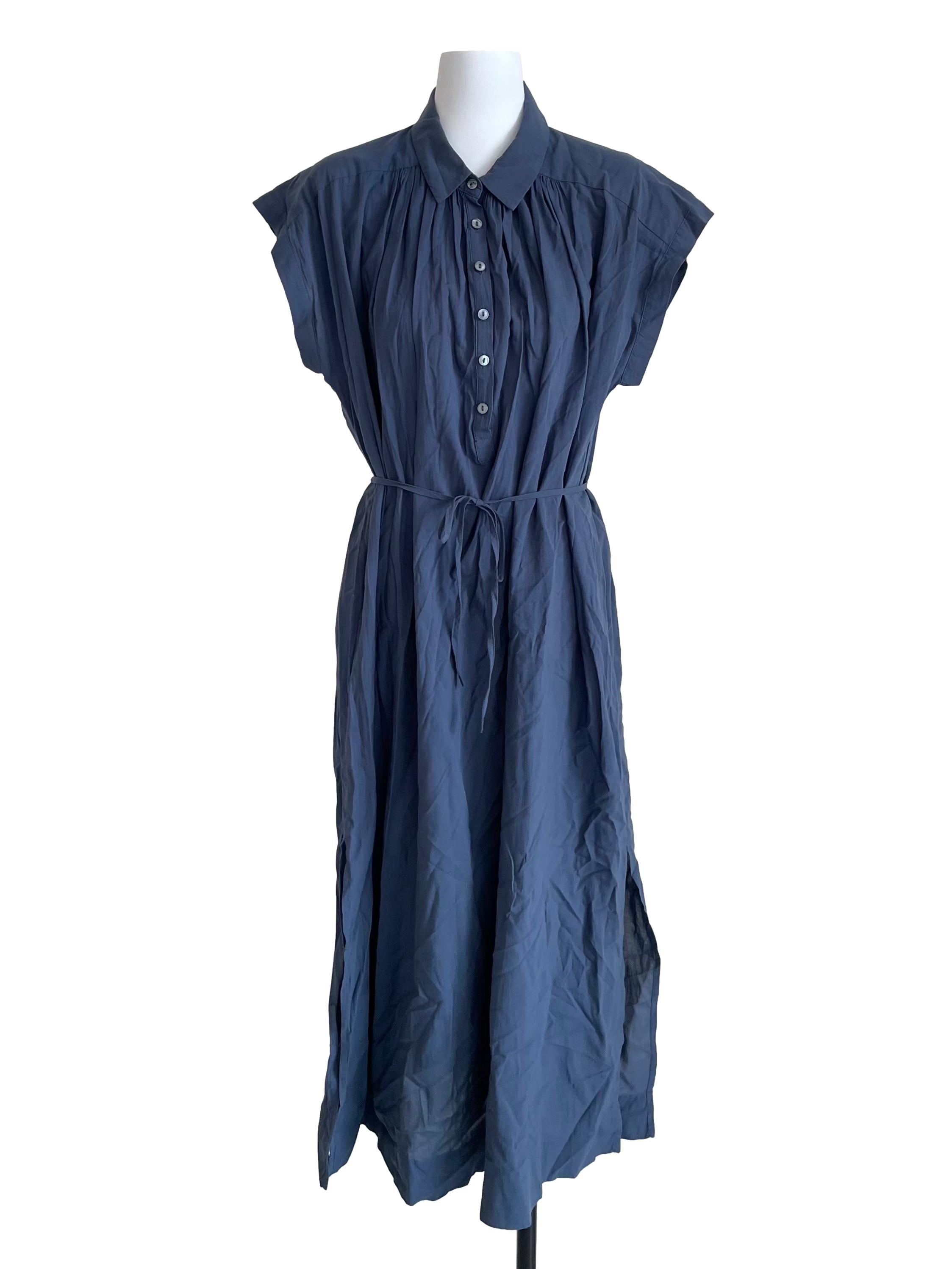 Navy Cotton Gathered Dress OSN