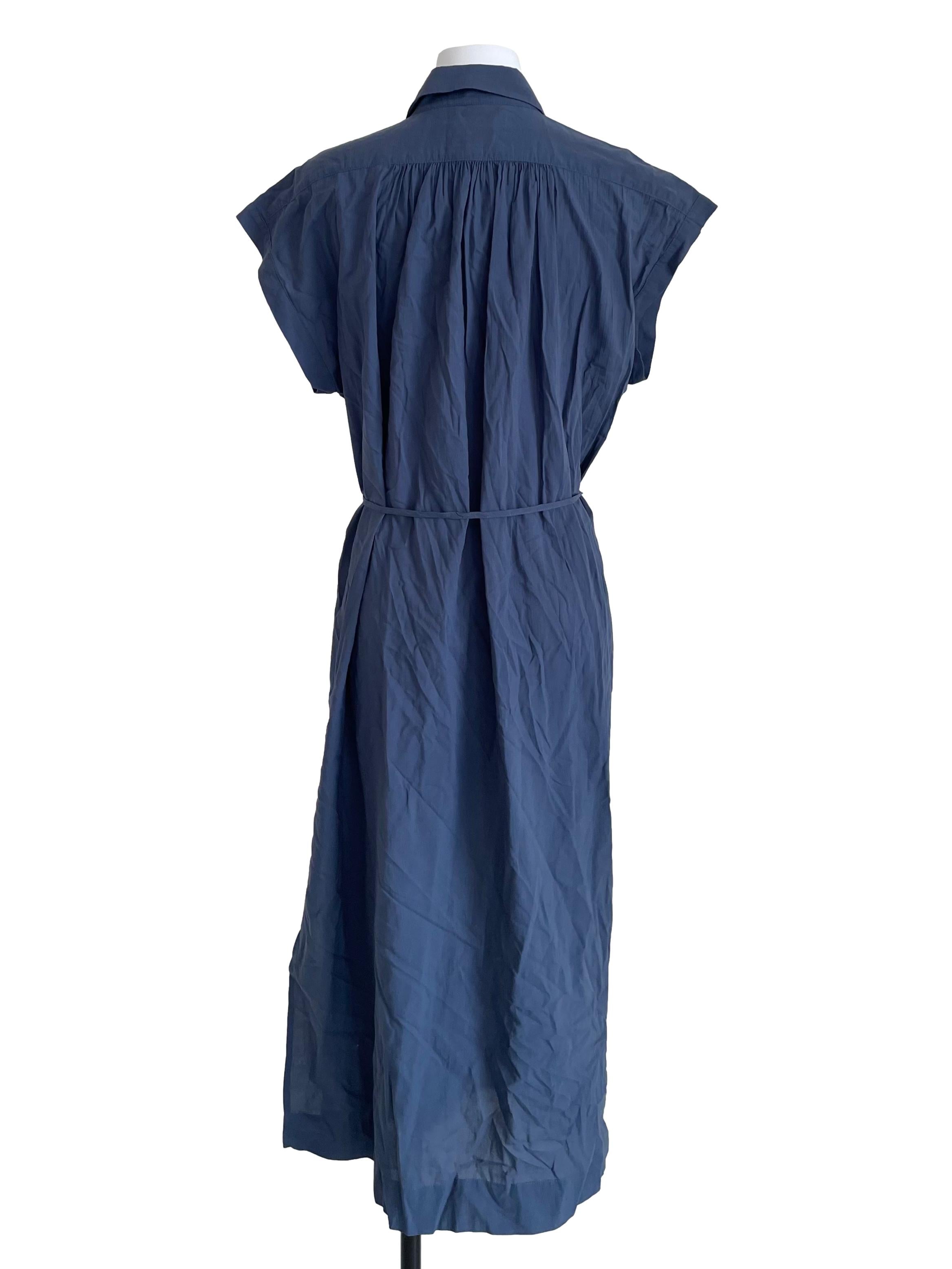 Navy Cotton Gathered Dress OSN