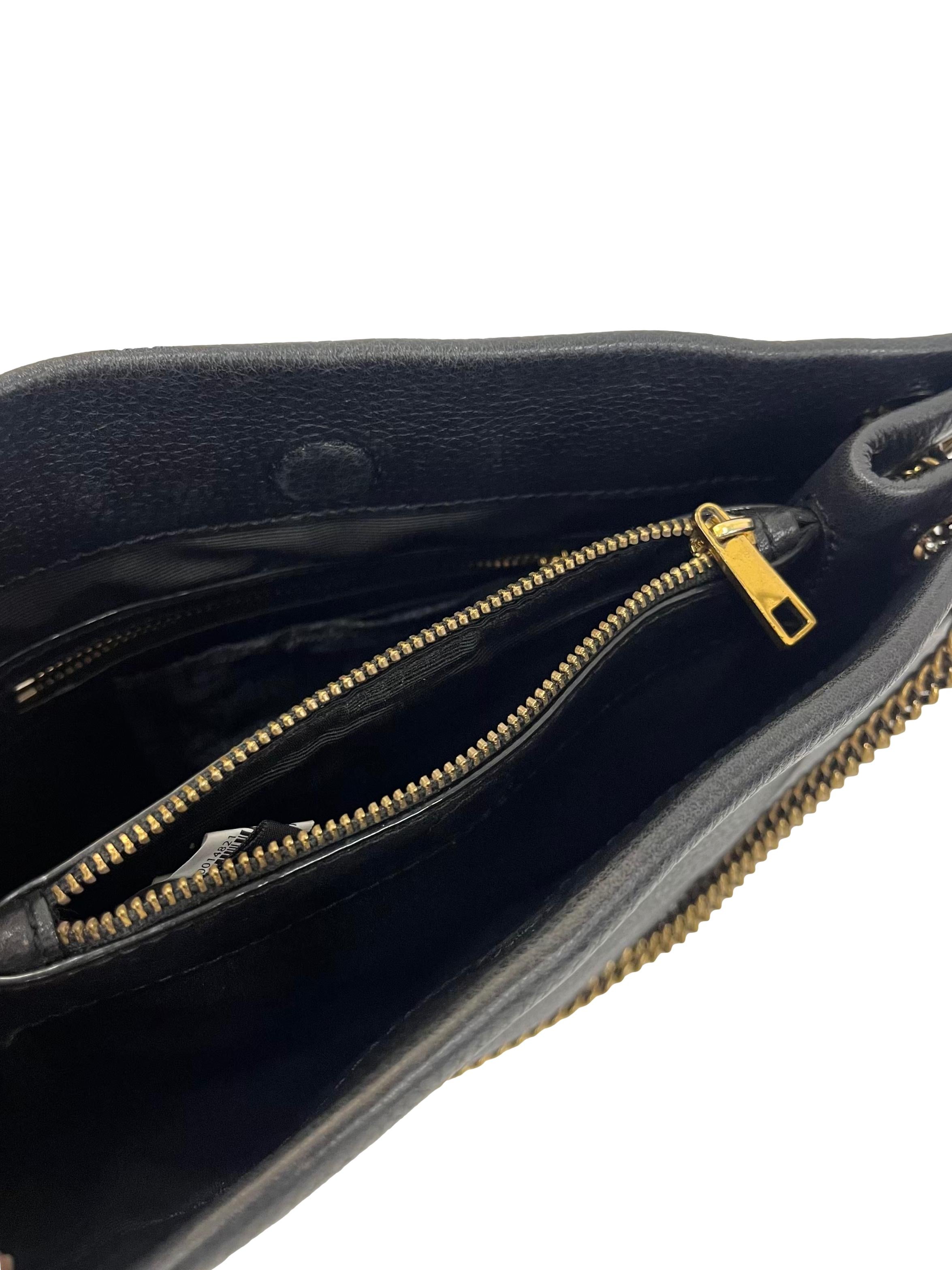 Black Leather Double Chain Shoulder Bag CSN