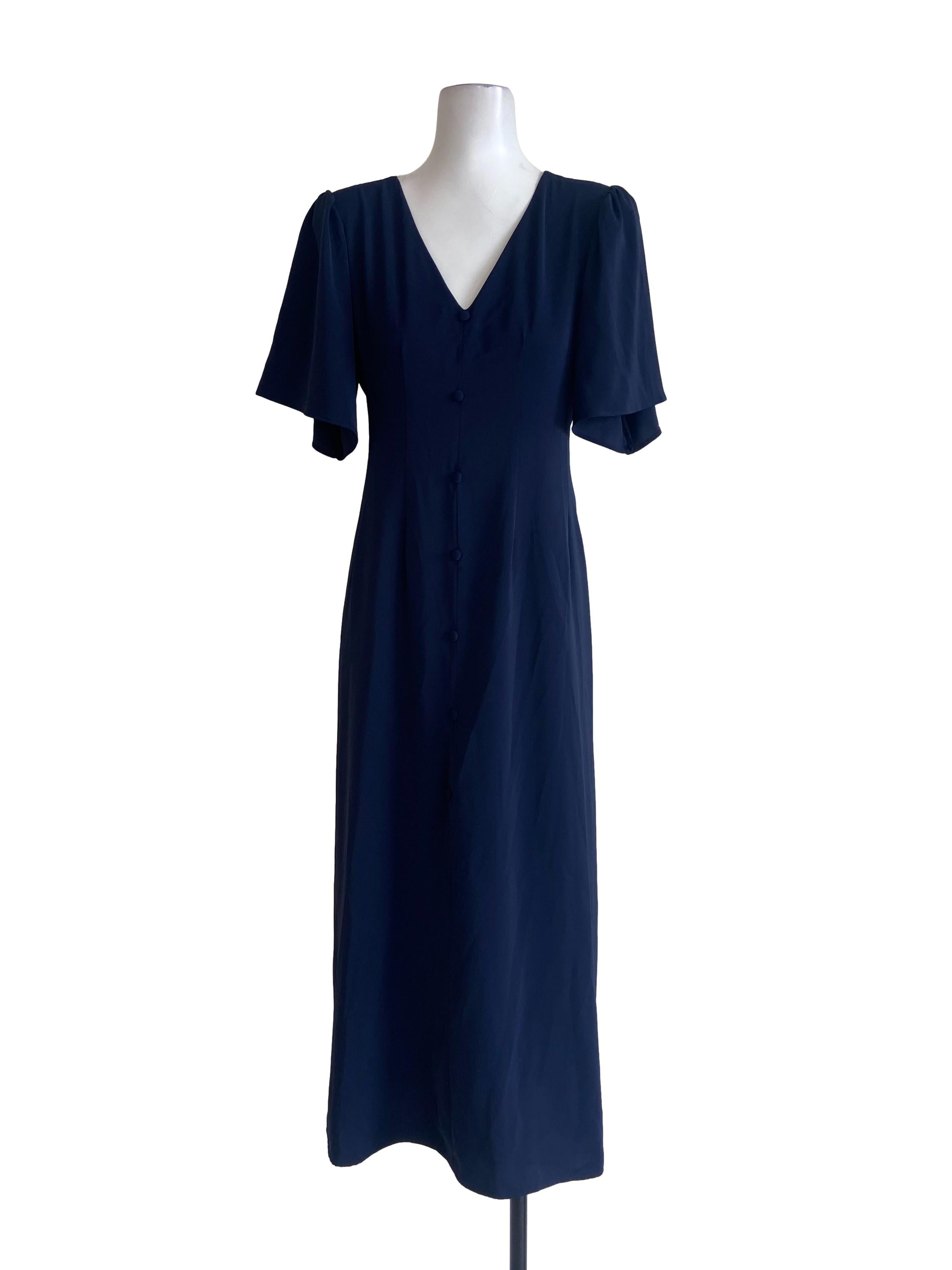Navy Blue V Neck Empire Dress