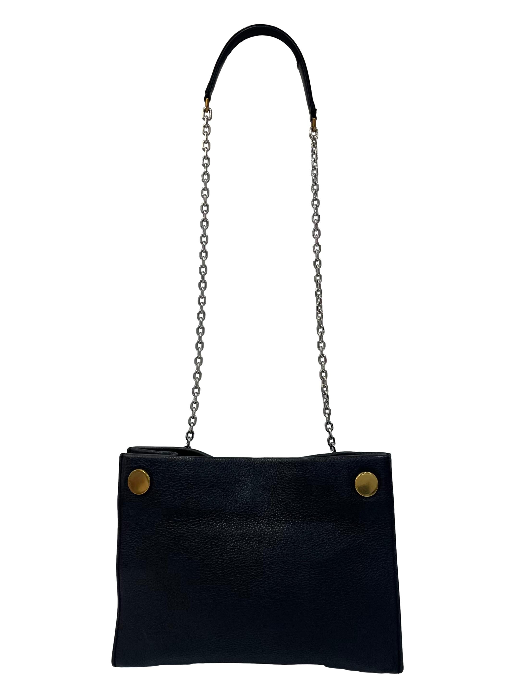 Black Leather Double Chain Shoulder Bag CSN