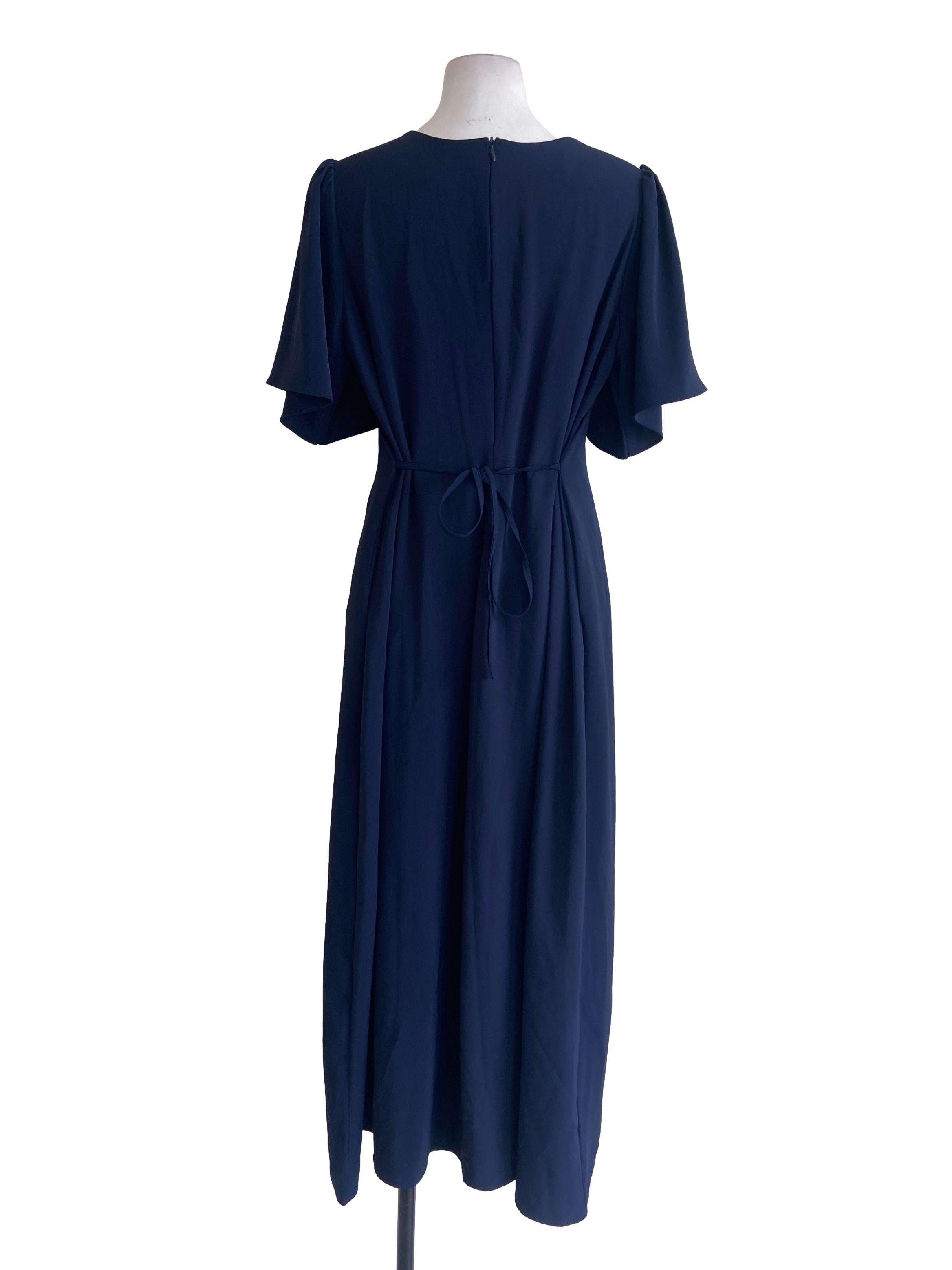Navy Blue V Neck Empire Dress