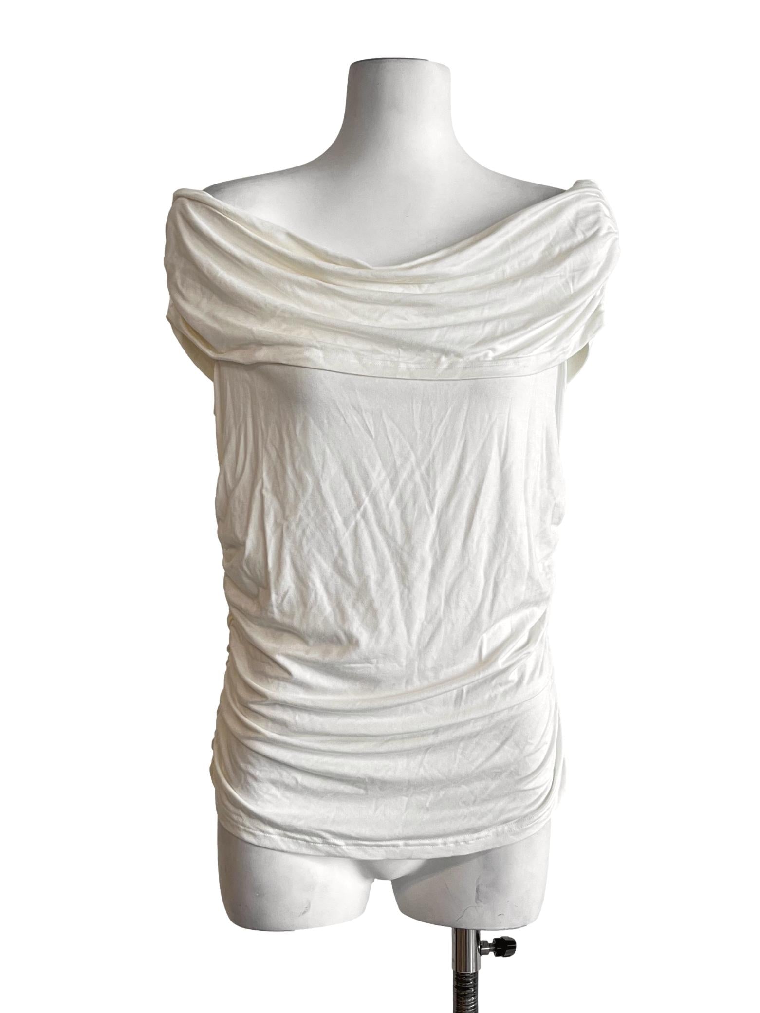 Cream White Draped Ruched Top