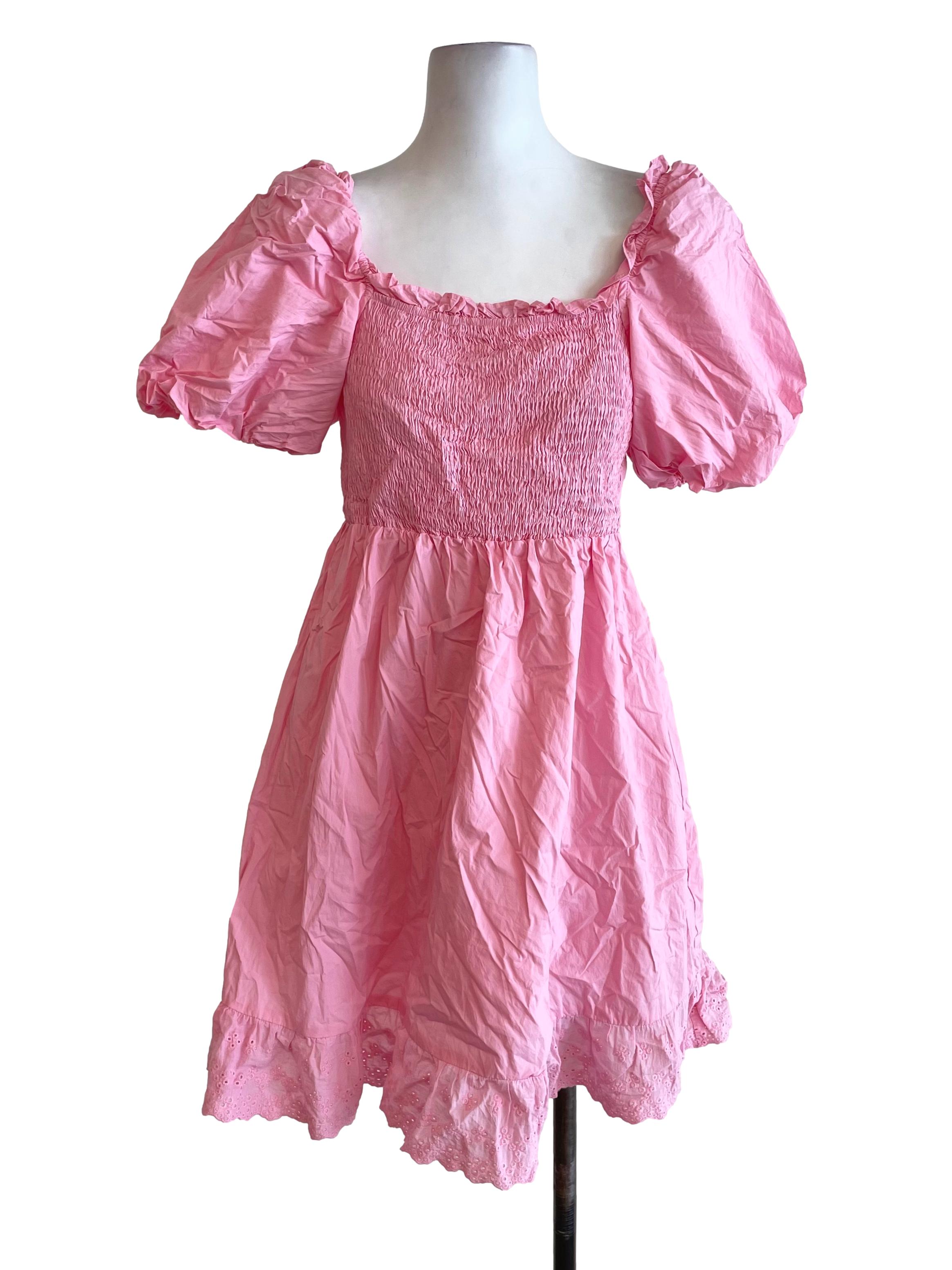 Bright Pink Puff Sleeves Dress