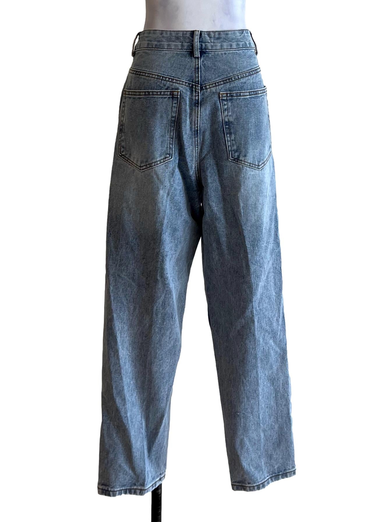 Sky Blue Plain Wide-Leg Jeans