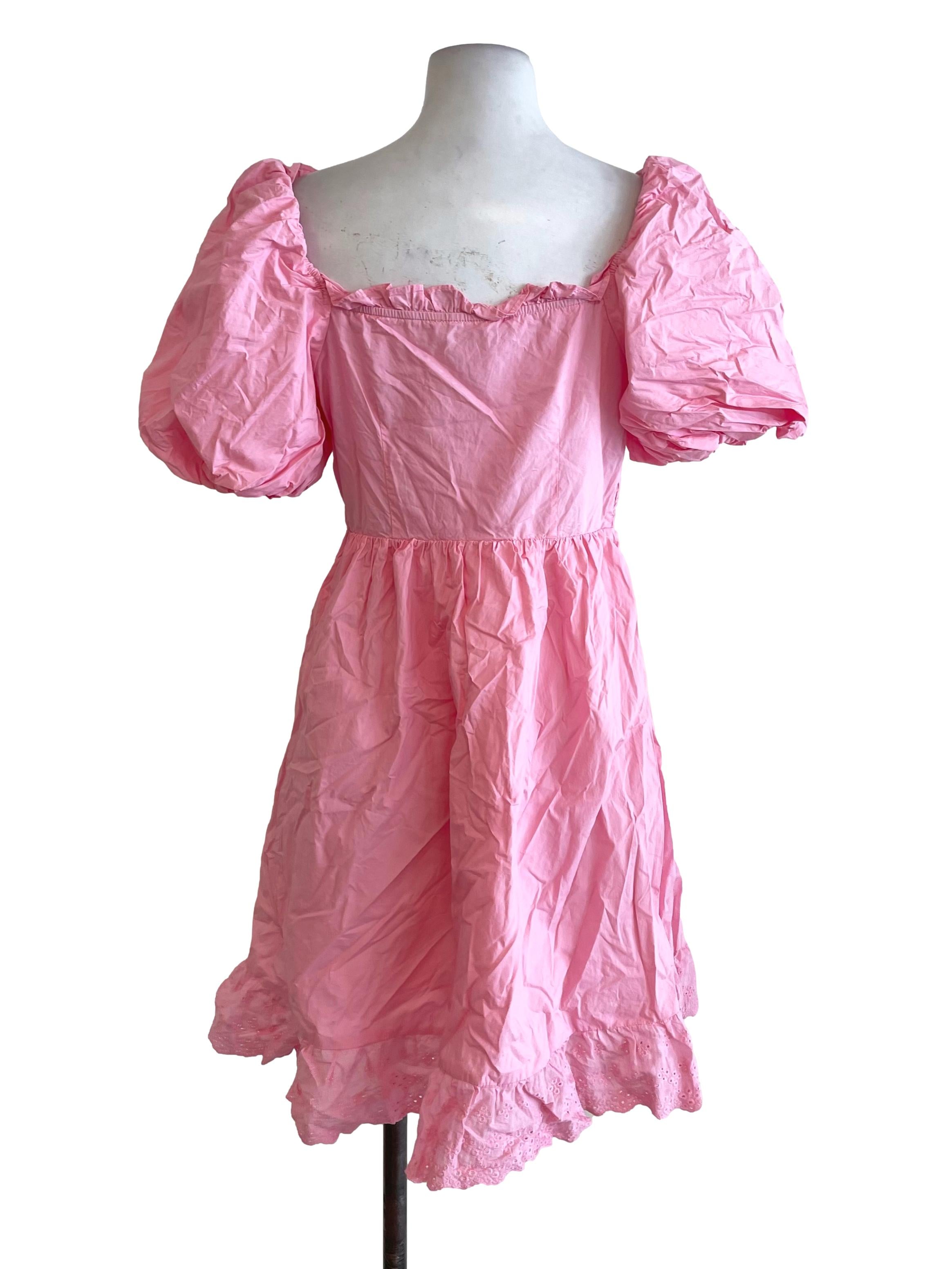 Bright Pink Puff Sleeves Dress