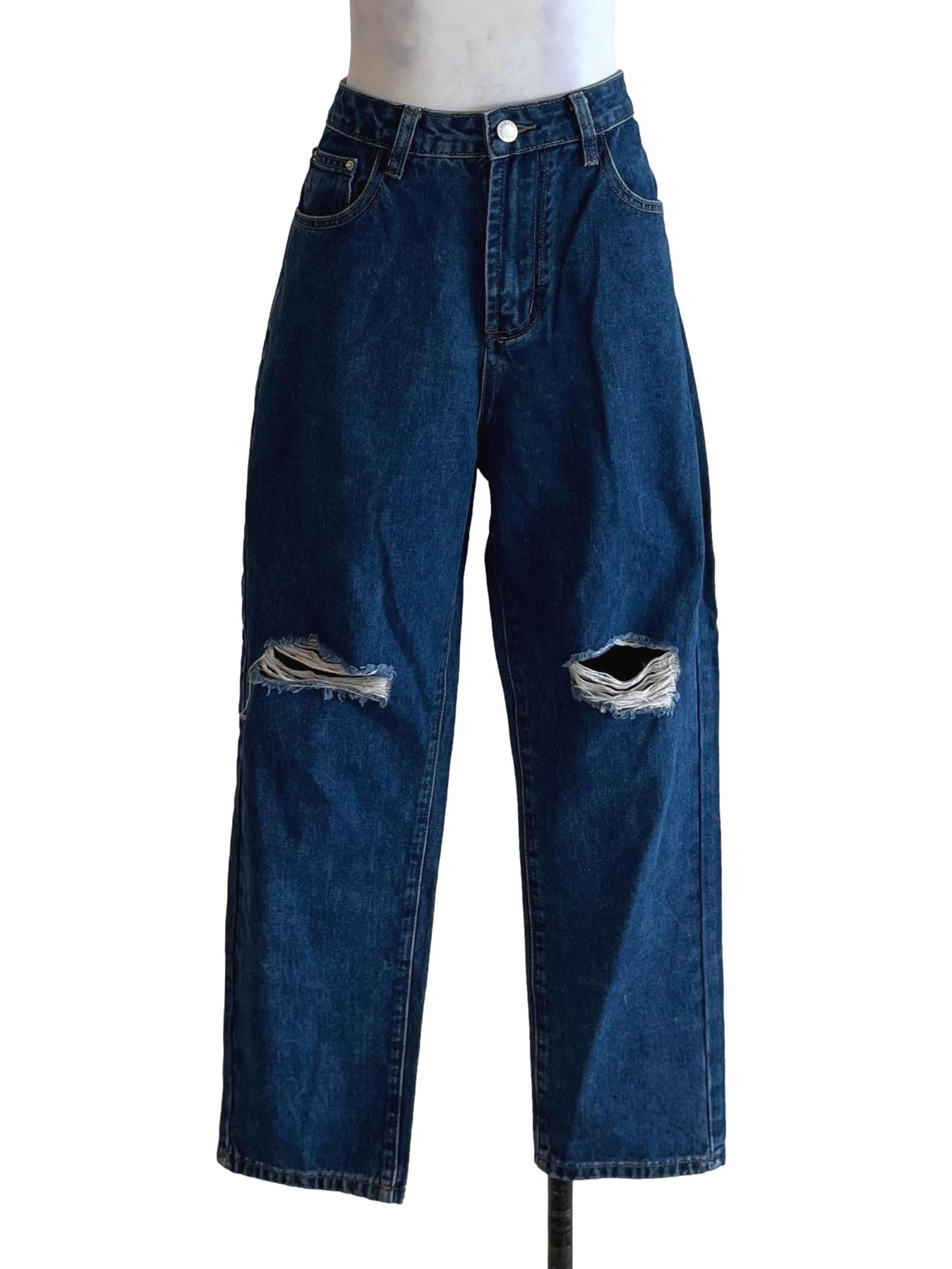 Navy Blue Denim Plain Straight Jeans TTR