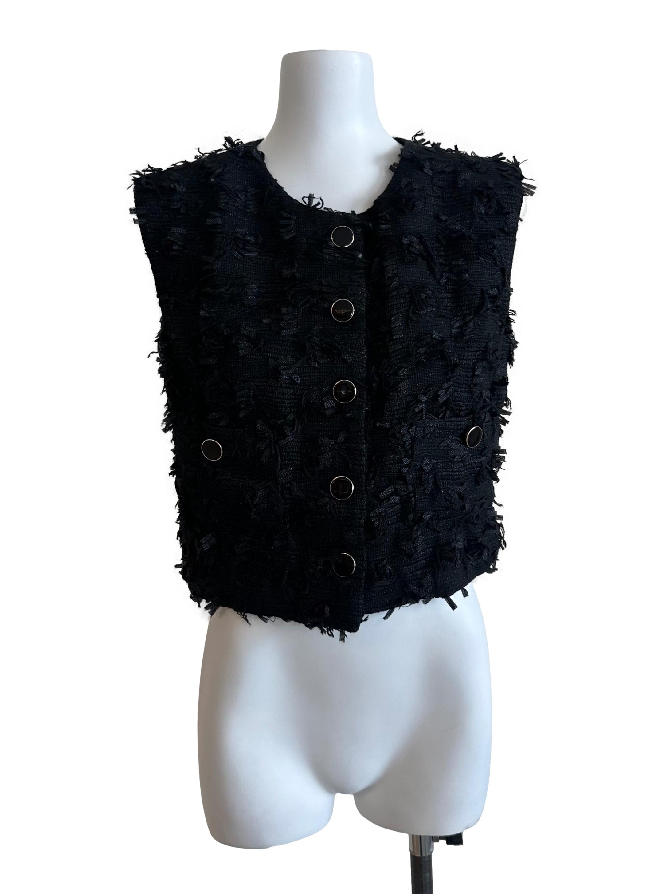 Raven Black Textured Button Vest