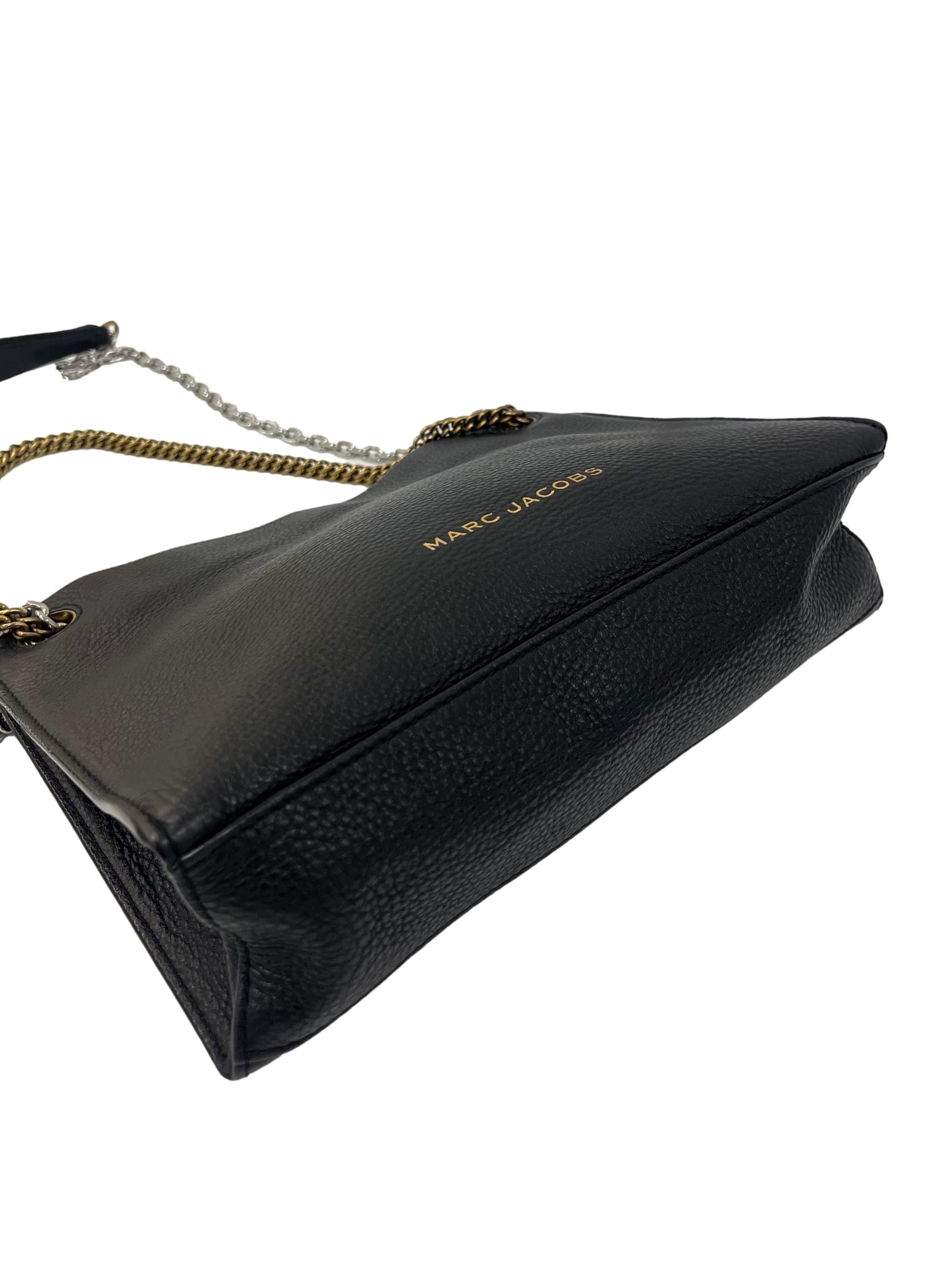 Black Leather Double Chain Shoulder Bag CSN