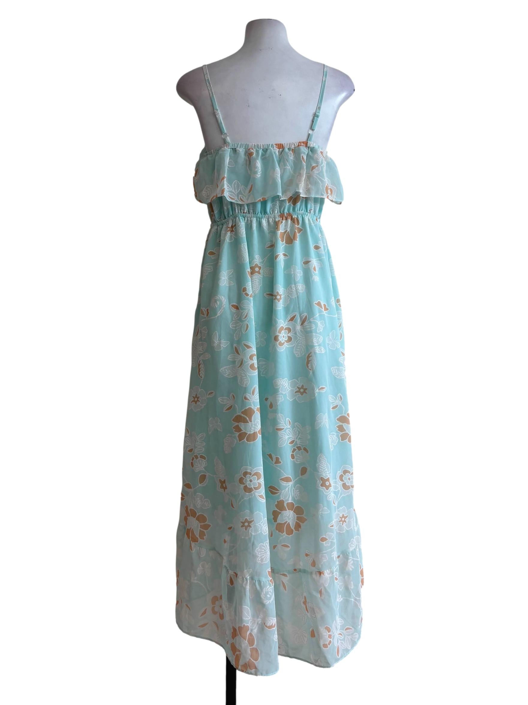 Tiffany Blue Floral Print Flowy Spaghetti Strap Dress