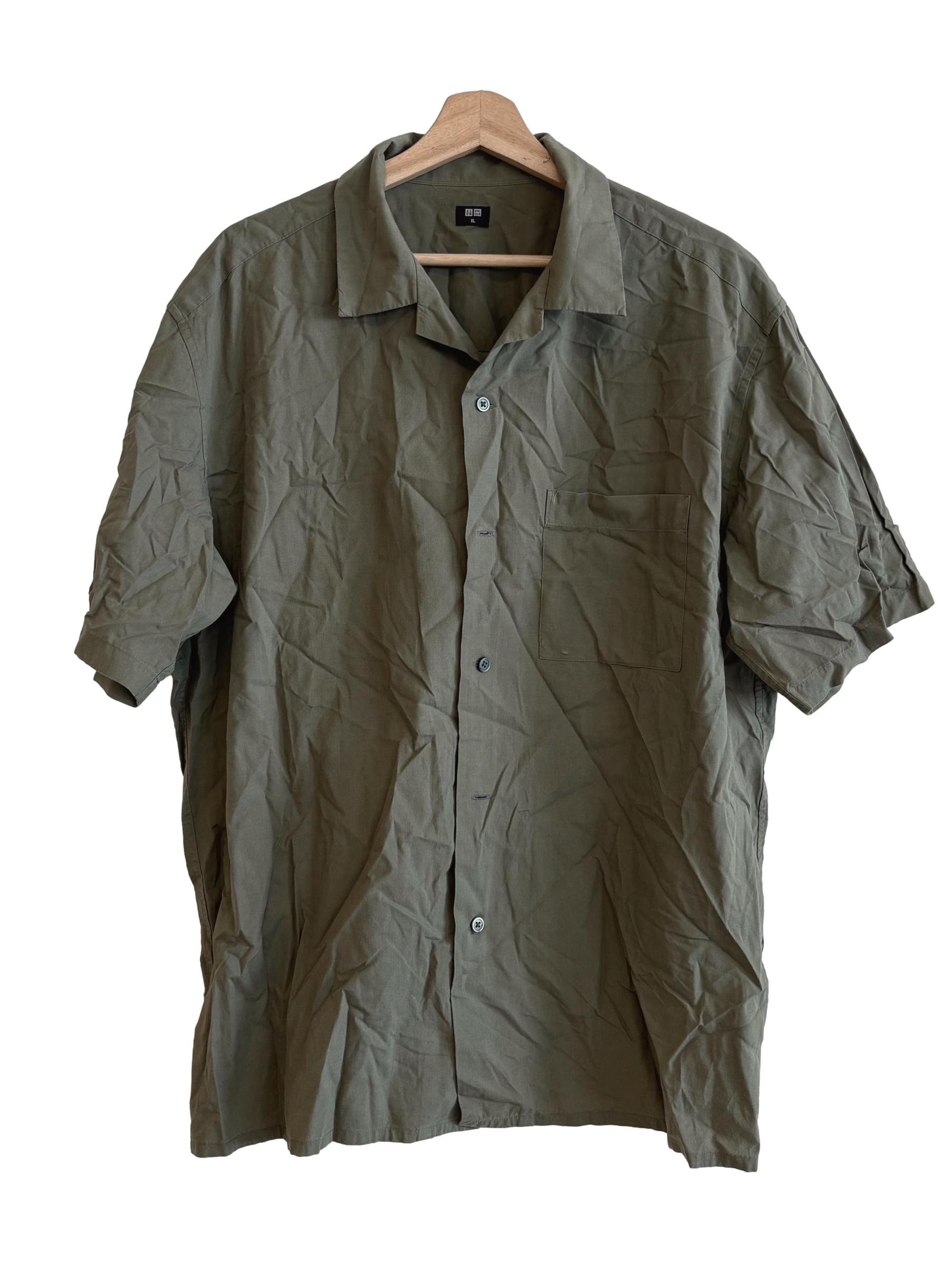 Olive Green Shirt Sleeves Button Up Shirt