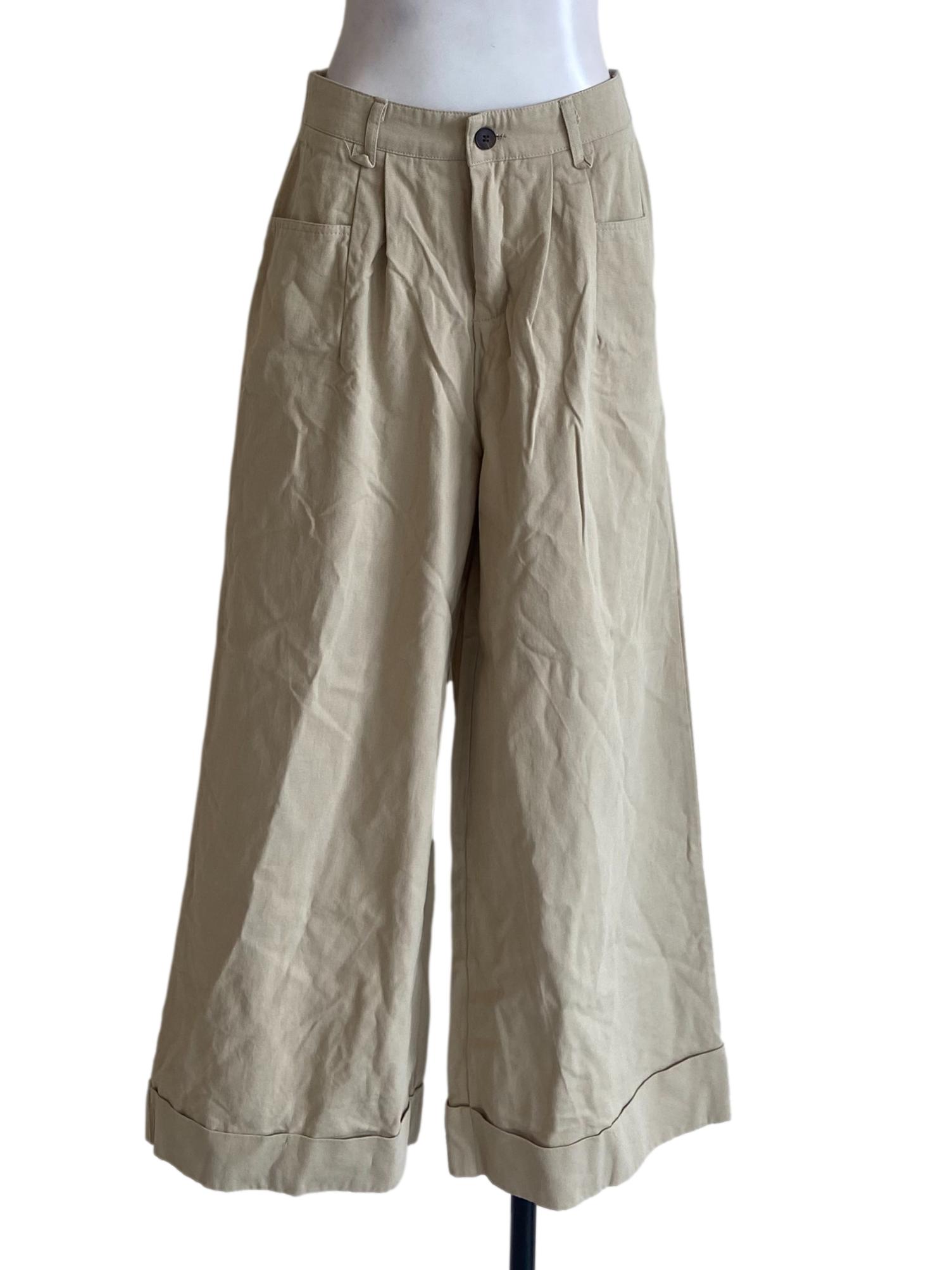 Chiffon Beige Herringbone Straight Pants