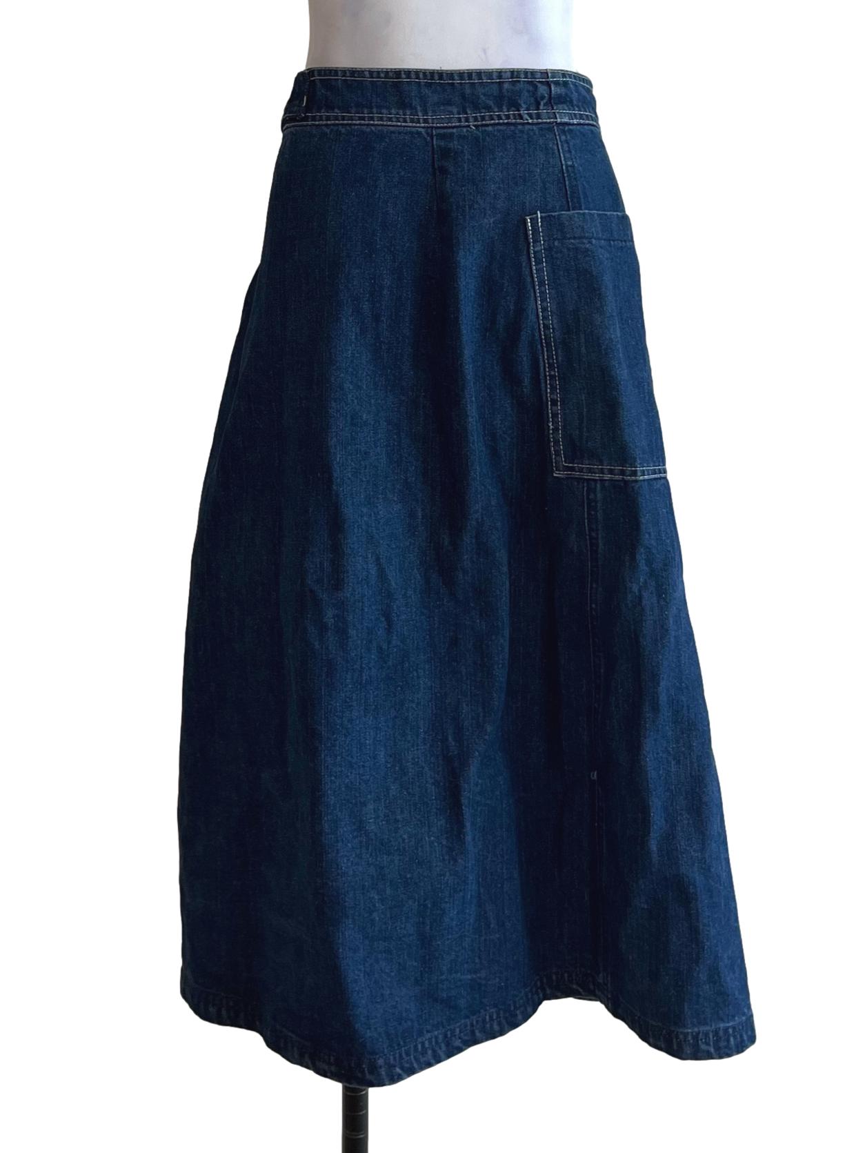 Navy Blue Denim Plain A-Line Skirt TEM